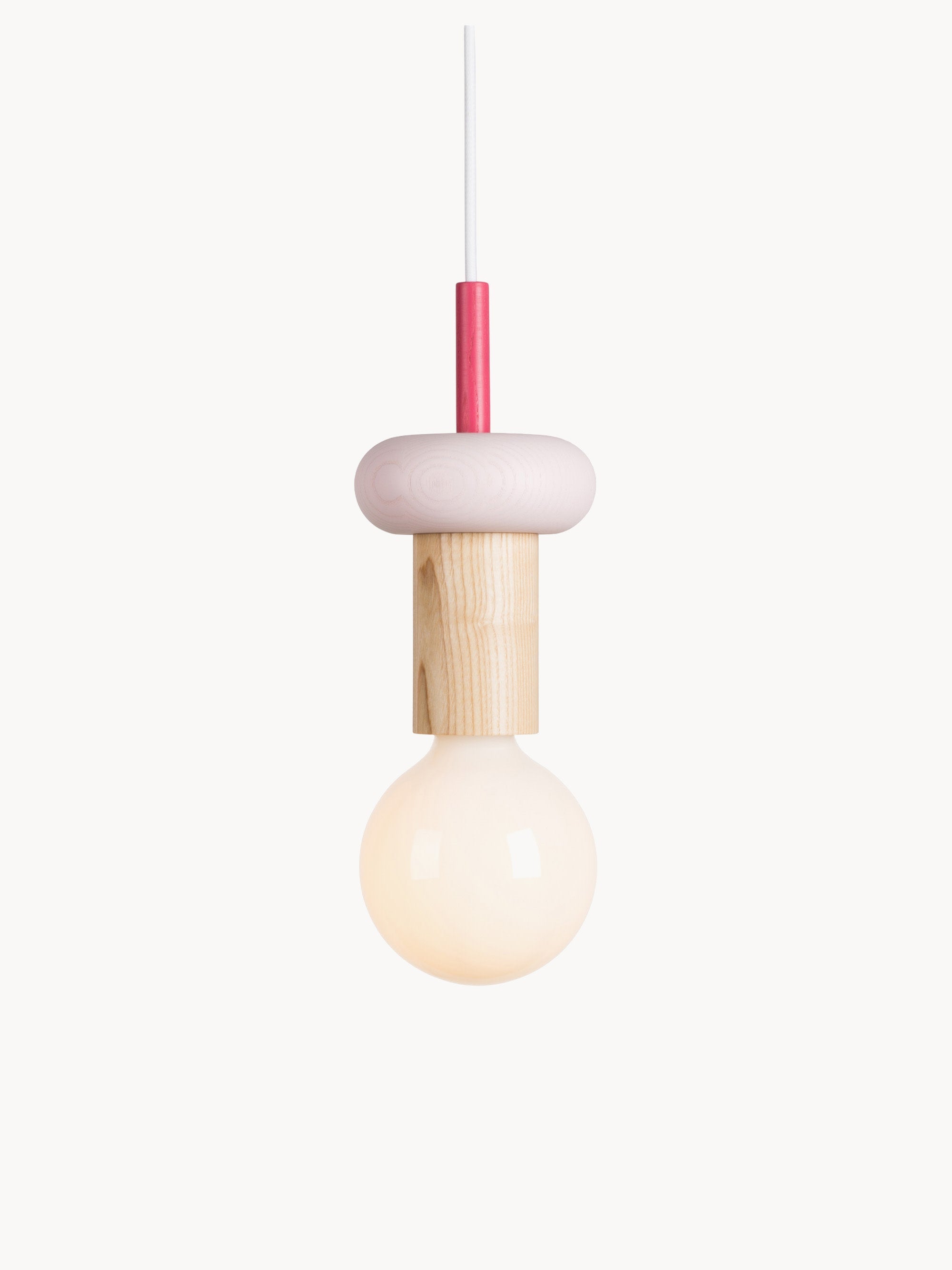 Petite suspension artisanale Burton, intensité ajustable - Bois de frêne, rose pâle, rouge