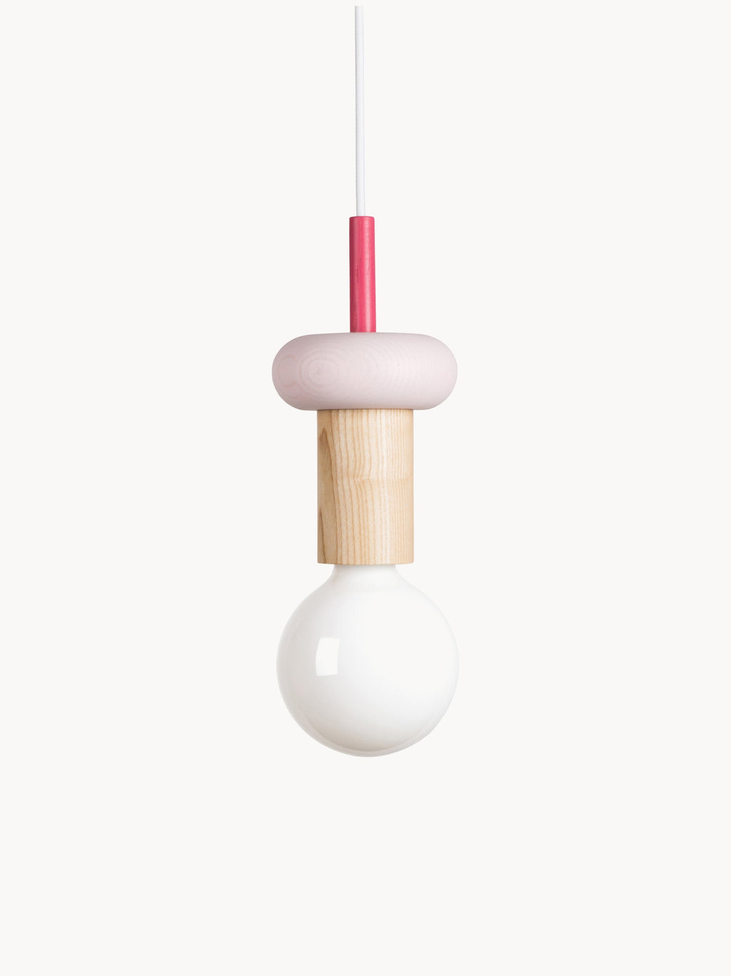 Petite suspension artisanale Burton, intensité ajustable - Bois de frêne, rose pâle, rouge