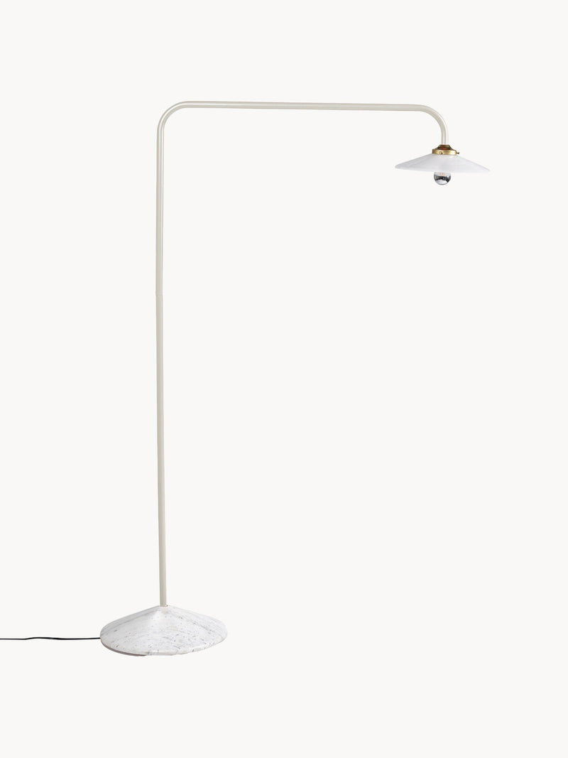 Lampadaire arc fait main avec pied en marbre Liekki - Blanc, blanc cassé, gris clair, marbré