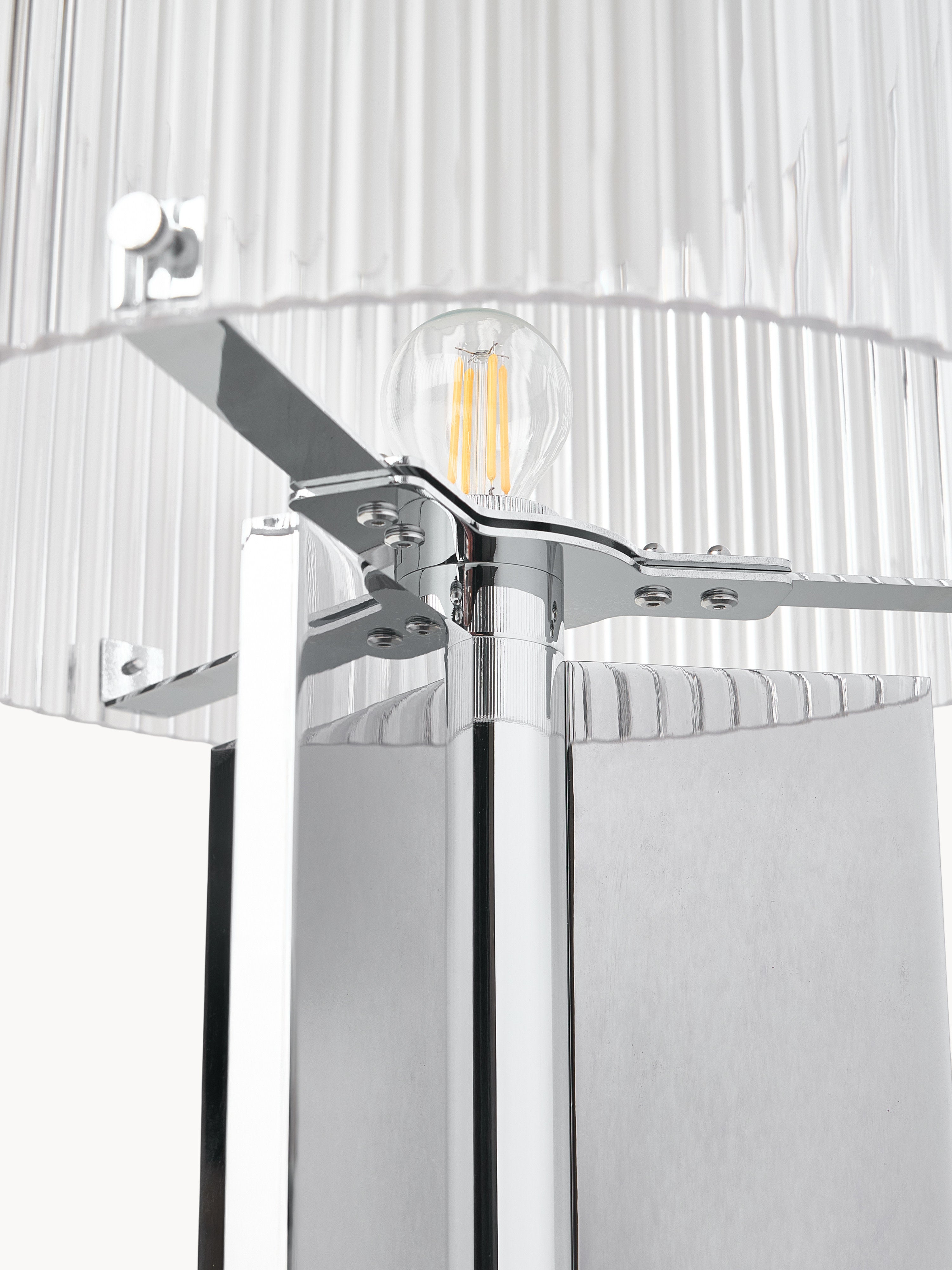 Lampe à poser en verre cannelé - Chrome, transparent