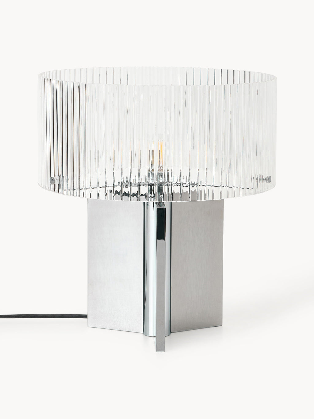 Lampe à poser en verre cannelé - Chrome, transparent