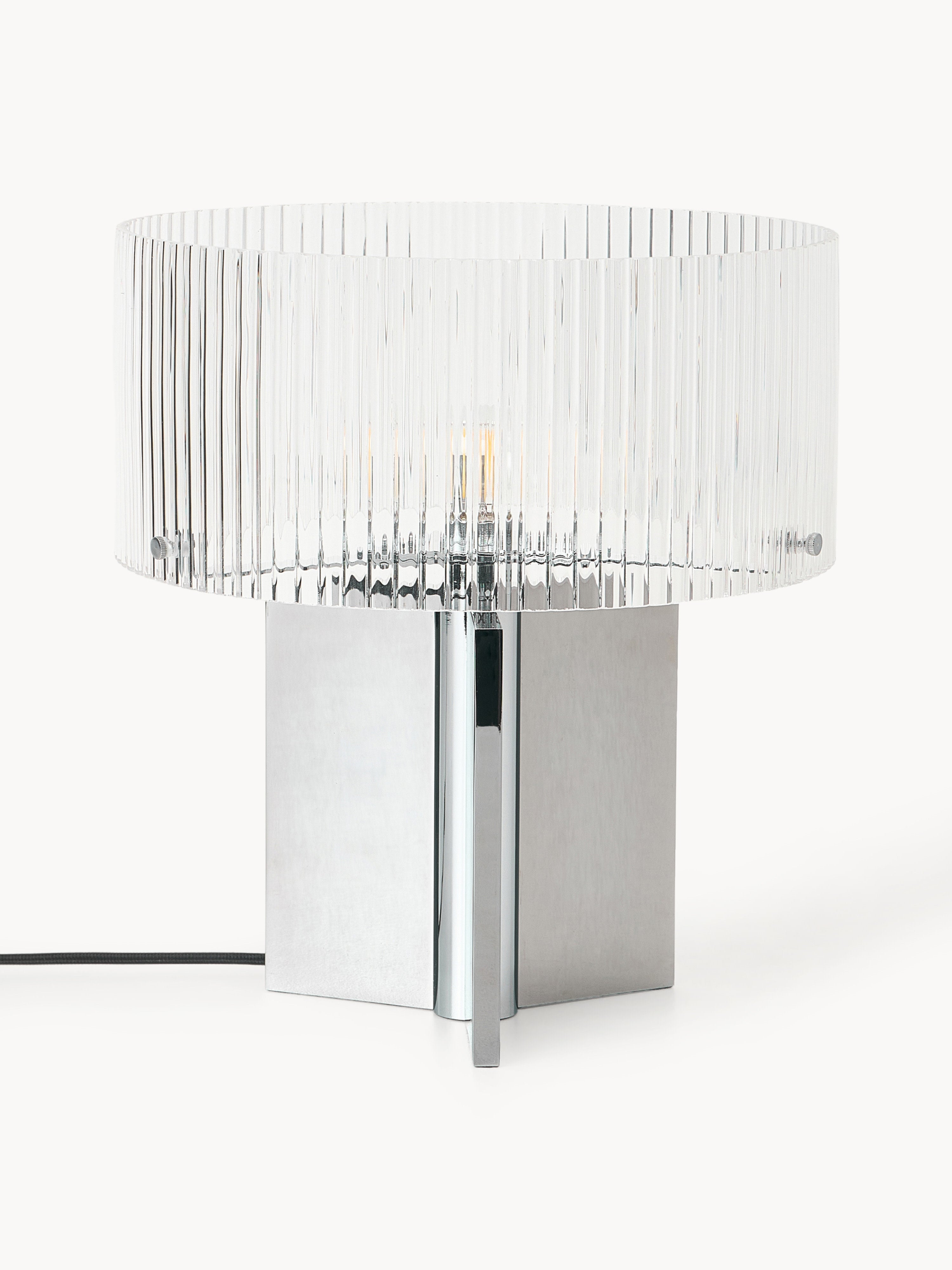 Lampe à poser en verre cannelé - Chrome, transparent
