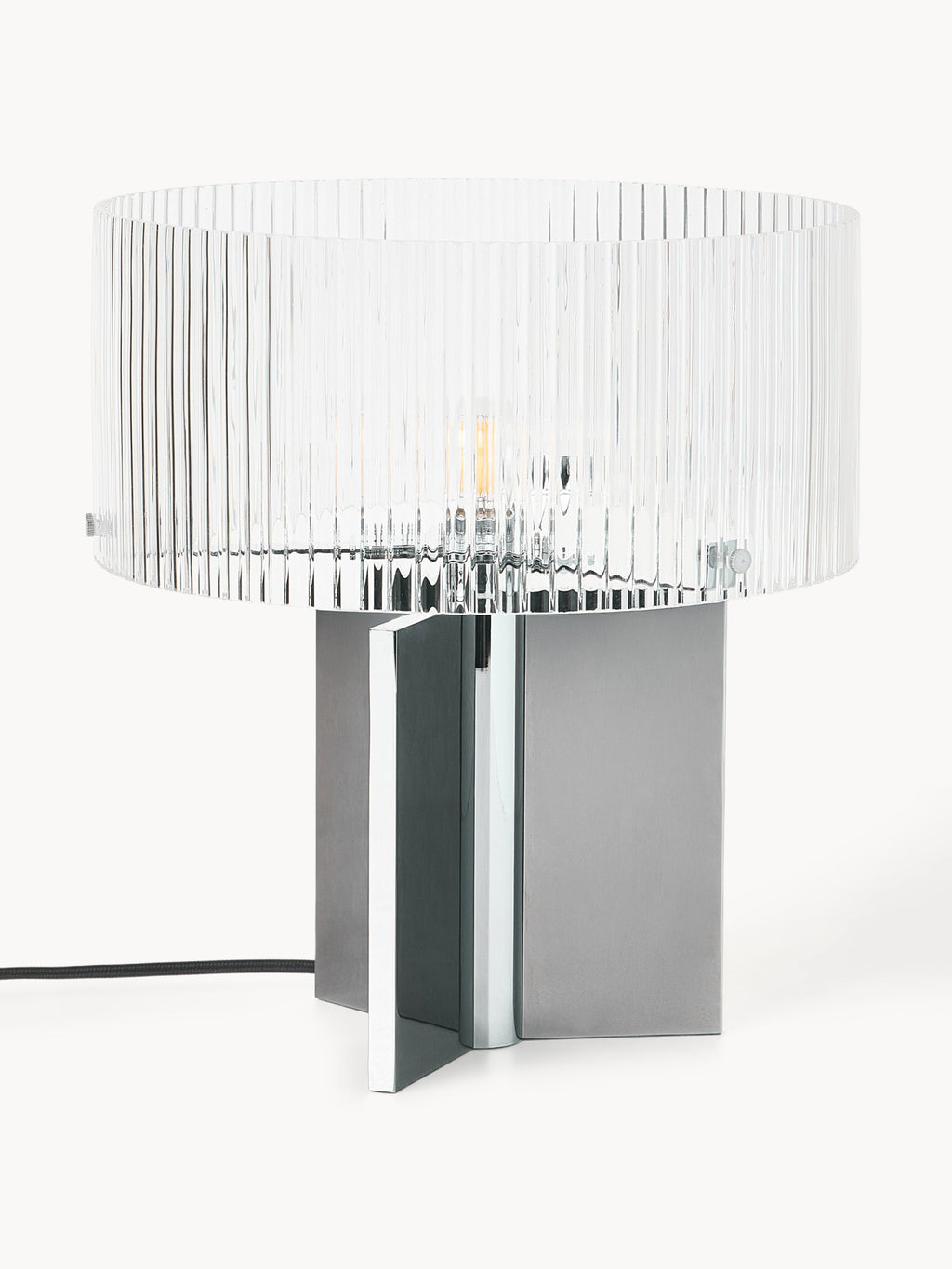 Lampe à poser en verre cannelé - Chrome, transparent