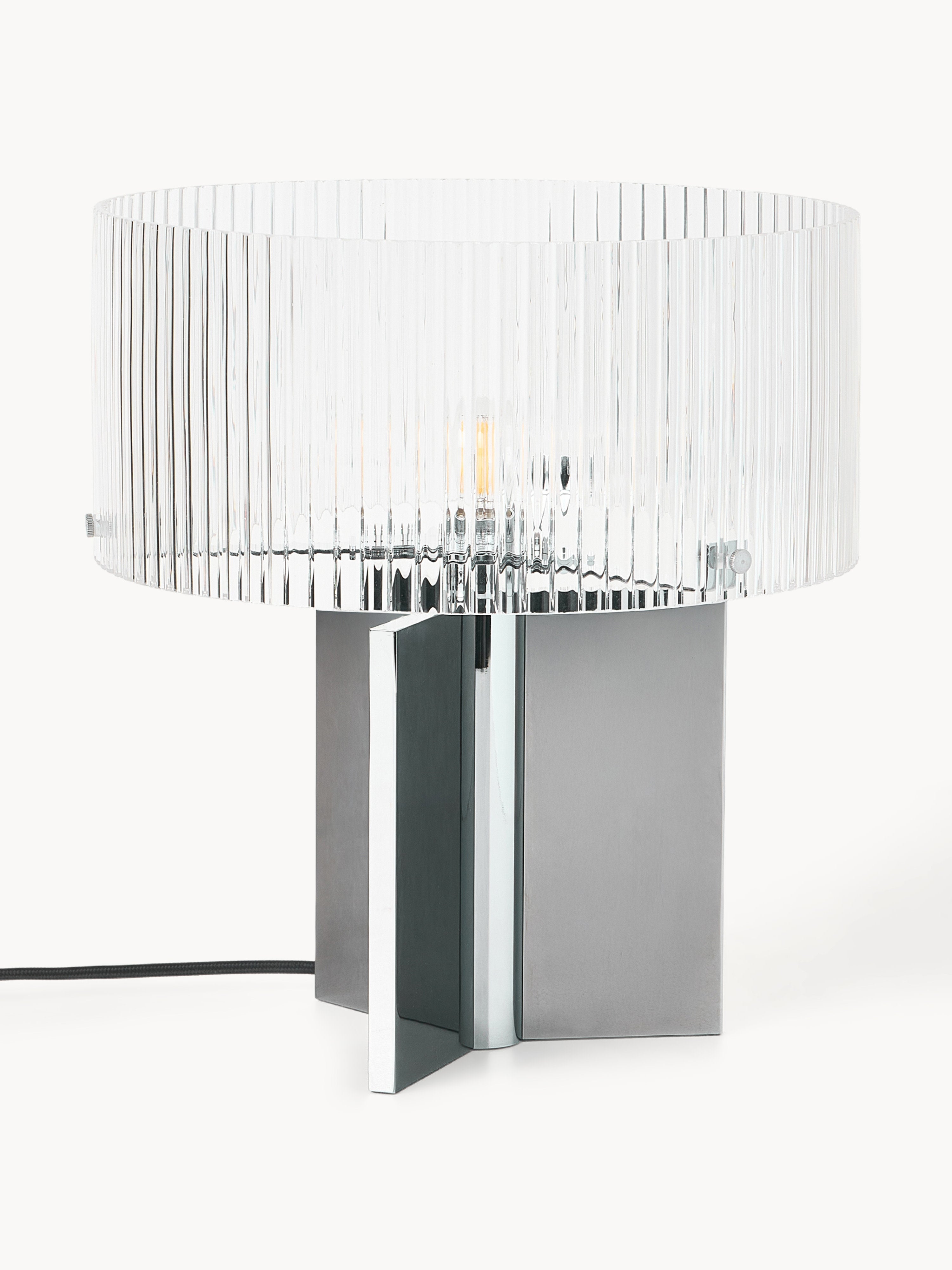 Lampe à poser en verre cannelé - Chrome, transparent