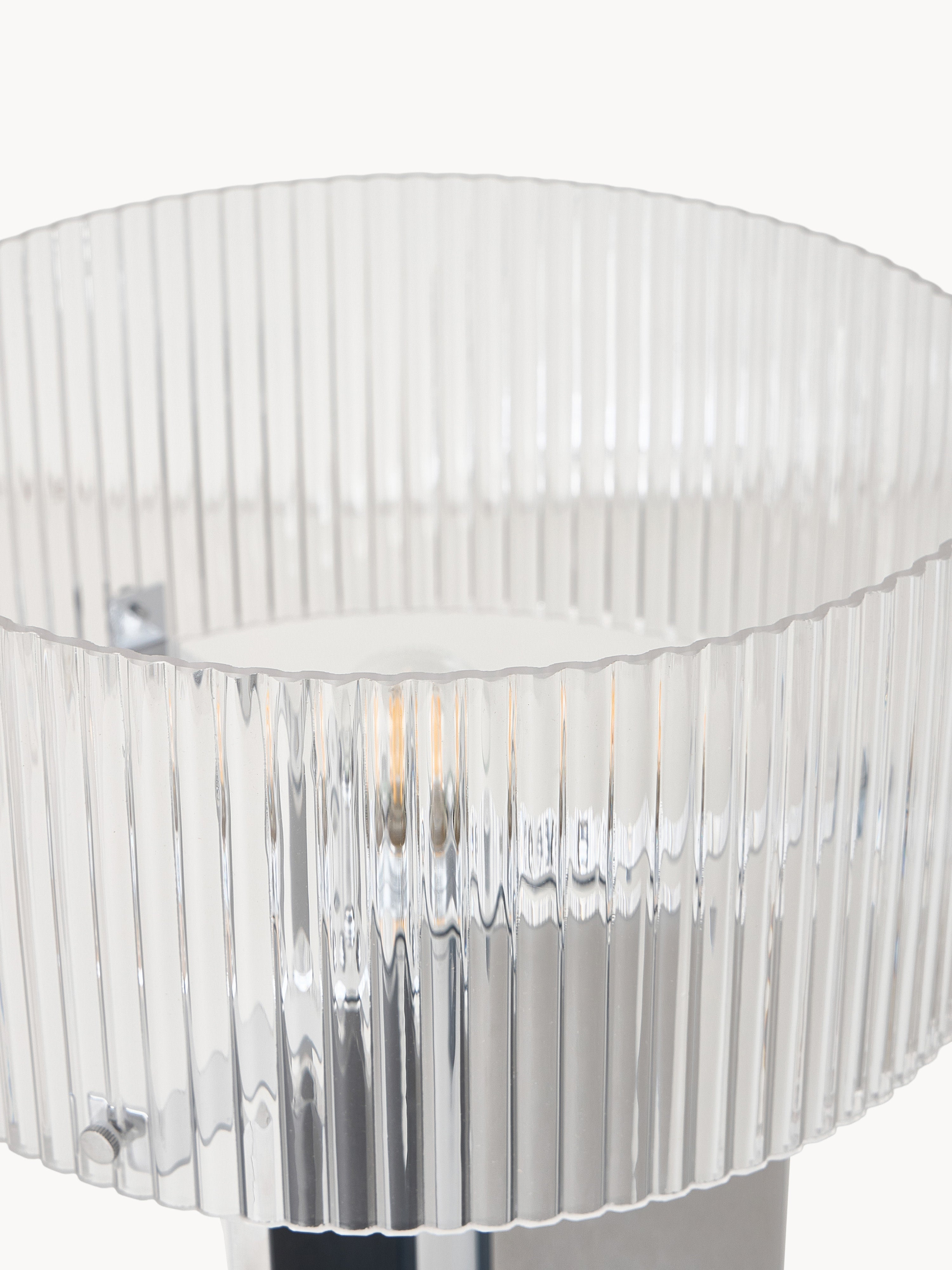 Lampe à poser en verre cannelé - Chrome, transparent