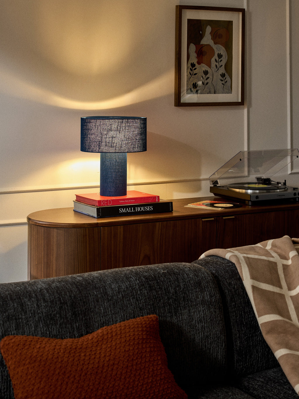 Lampe à poser en lin Tomi - Linge bleu foncé