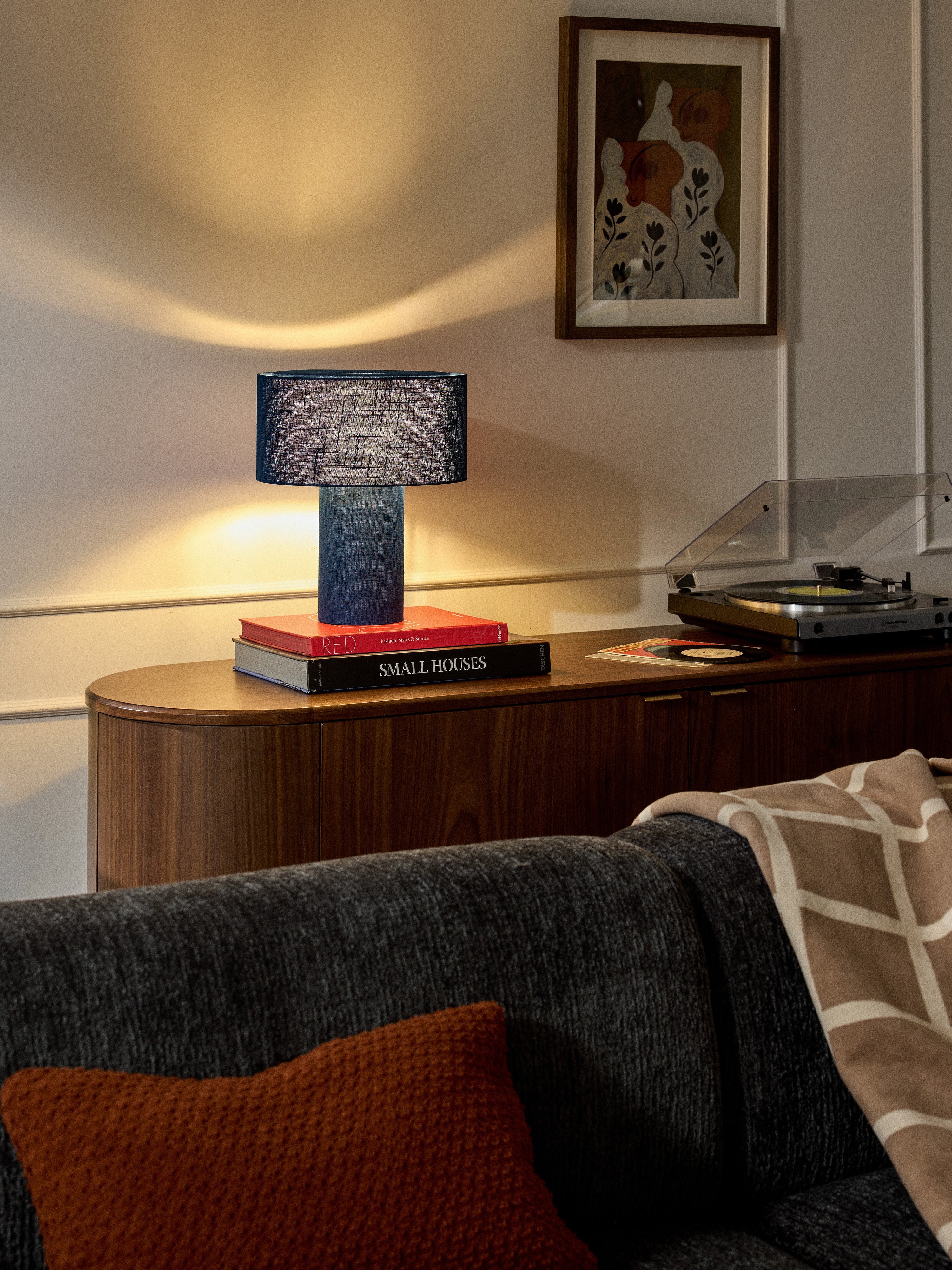 Lampe à poser en lin Tomi - Linge bleu foncé