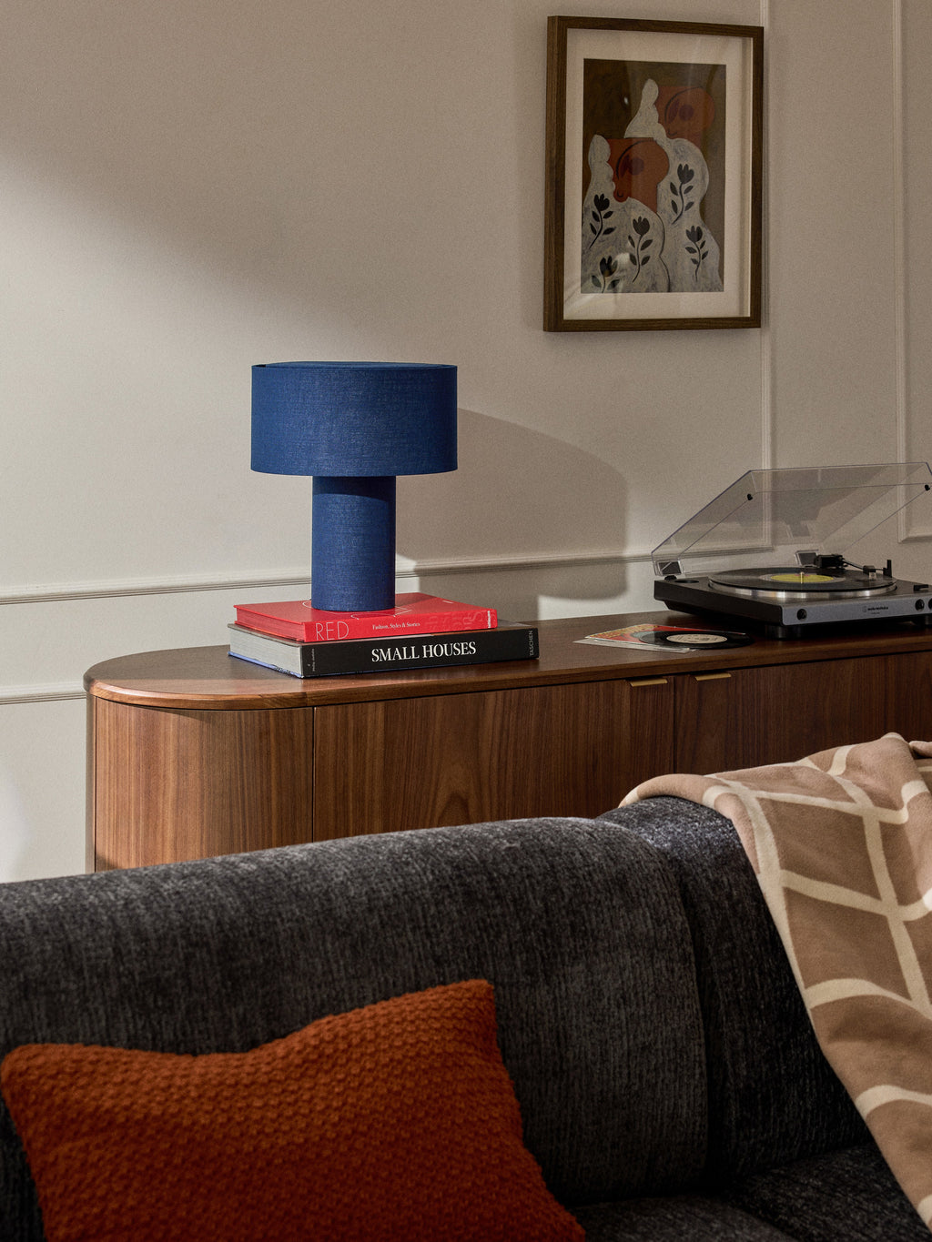 Lampe à poser en lin Tomi - Linge bleu foncé