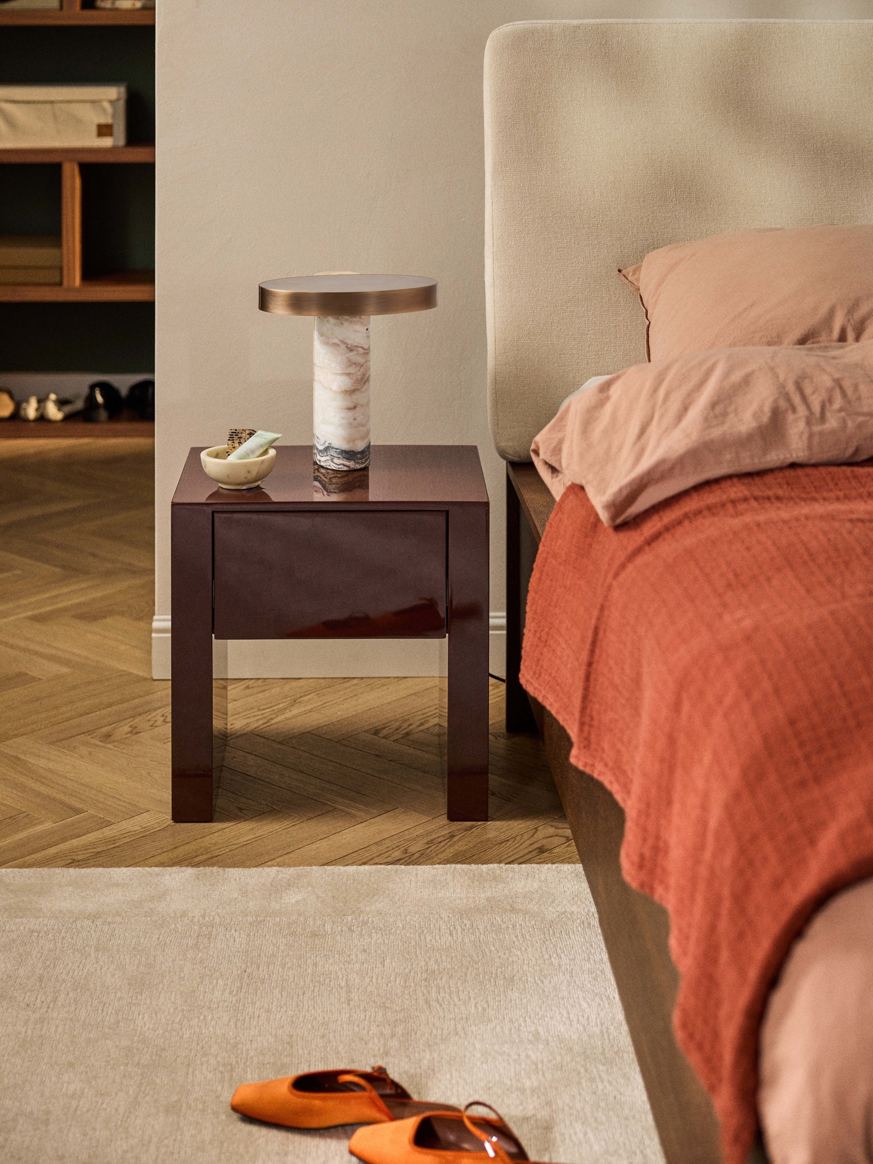 Lampe à poser LED avec pied en marbre Alastair - Beige clair, marbré, laiton