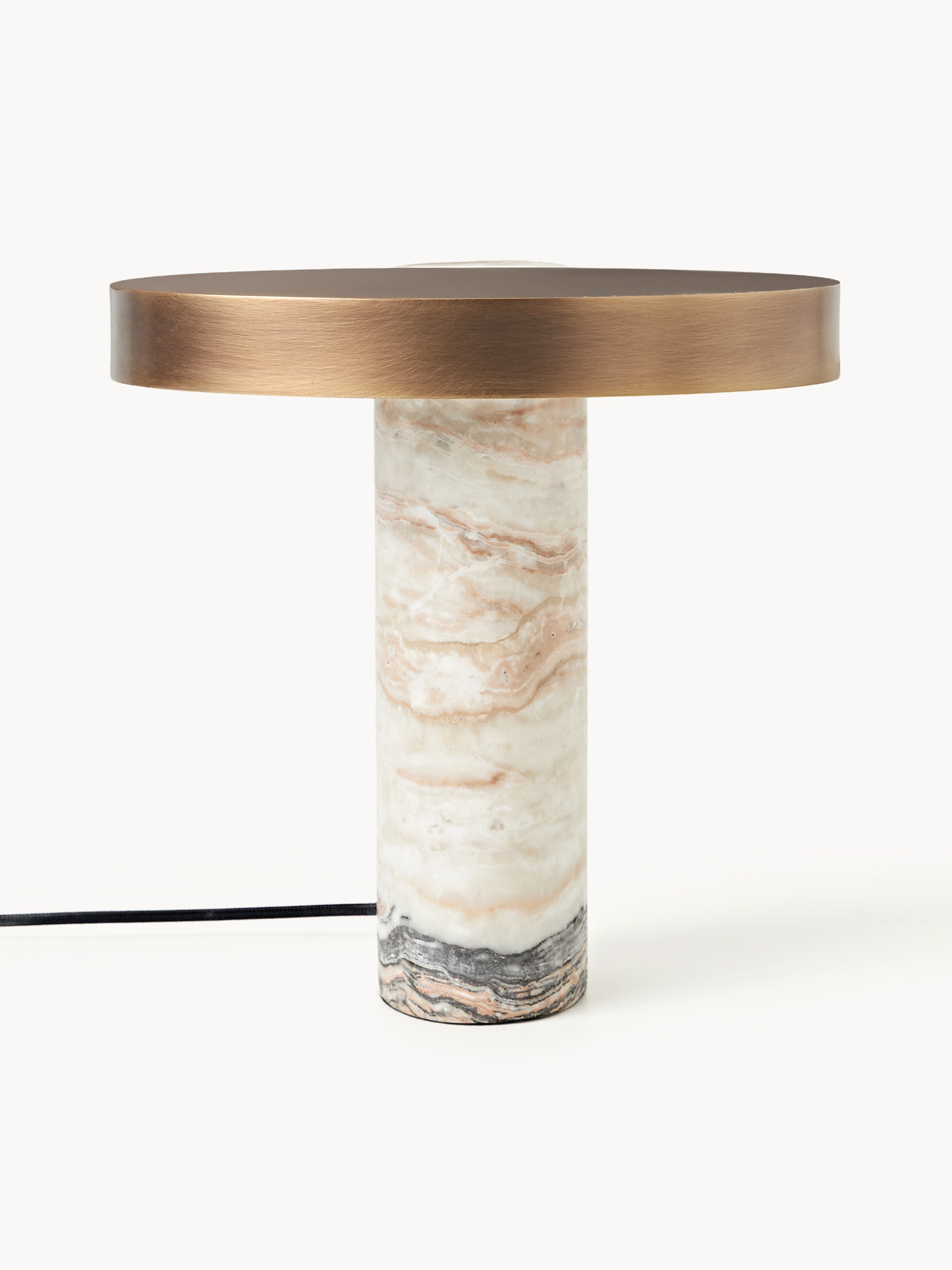 Lampe à poser LED avec pied en marbre Alastair - Beige clair, marbré, laiton