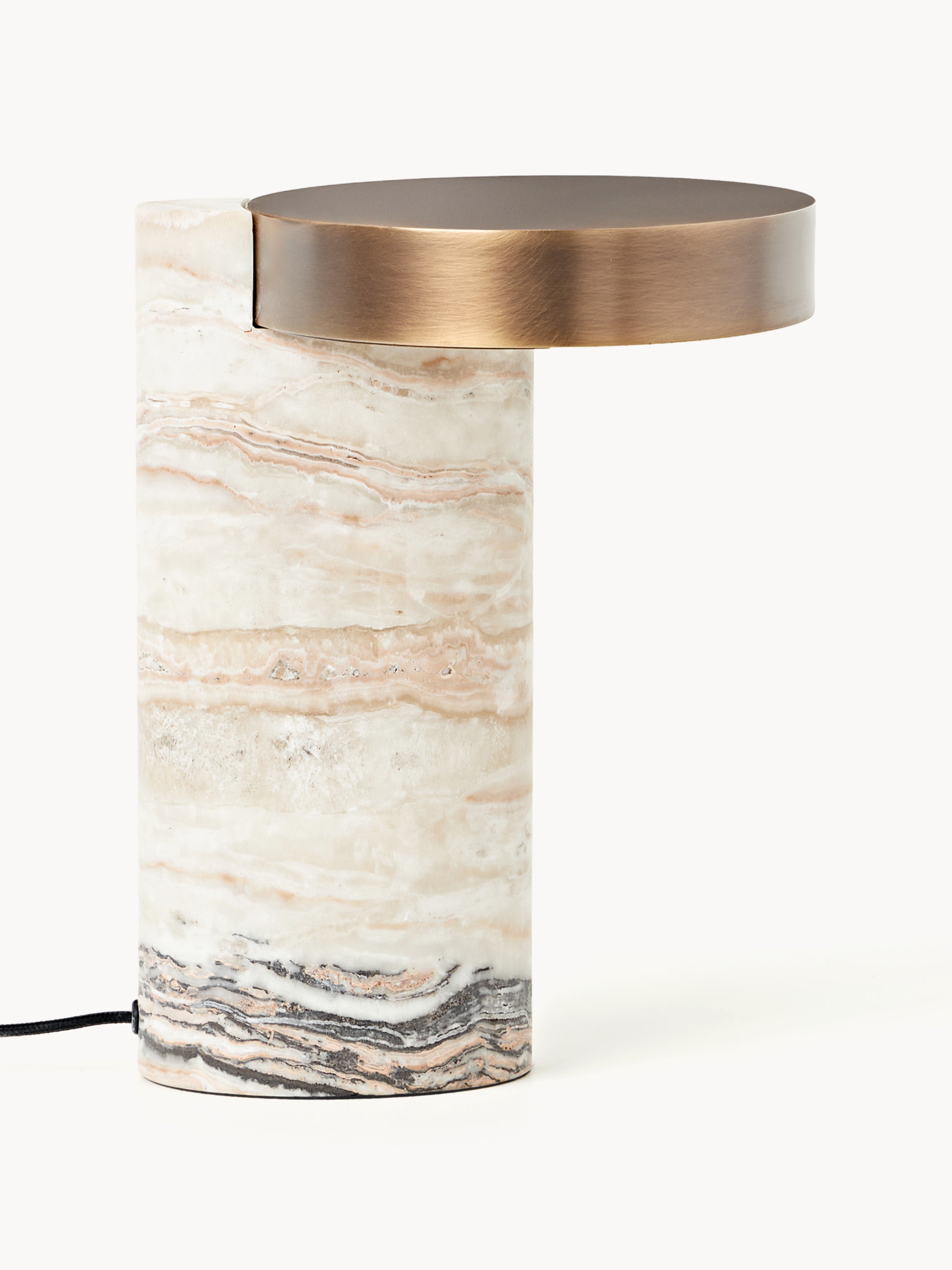 Lampe à poser LED avec pied en marbre Alastair - Beige clair, marbré, laiton