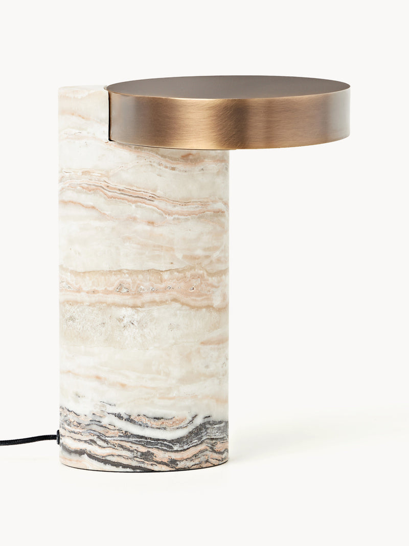 Lampe à poser LED avec pied en marbre Alastair - Beige clair, marbré, laiton