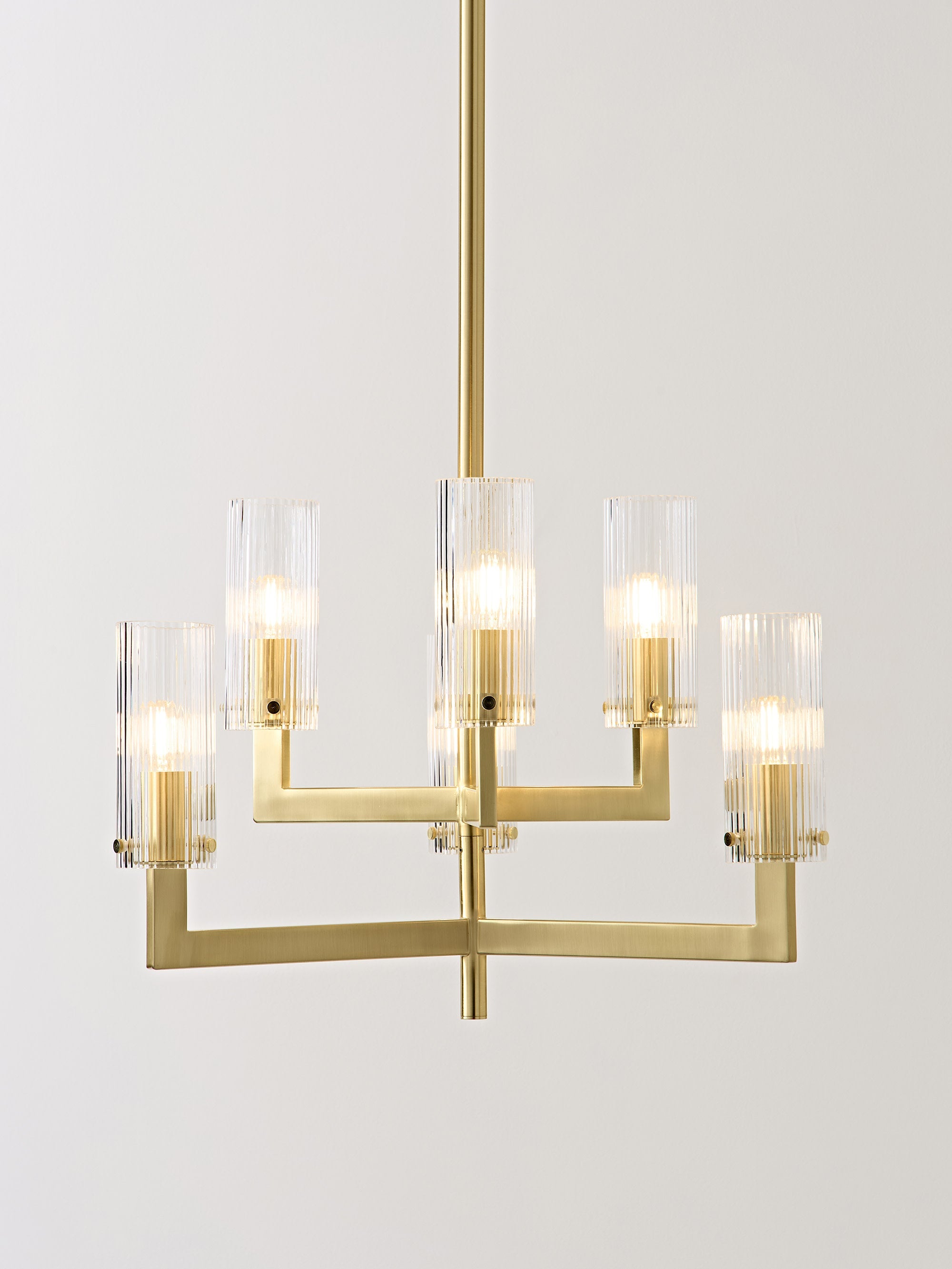 Suspension en verre cannelé - Doré, transparent