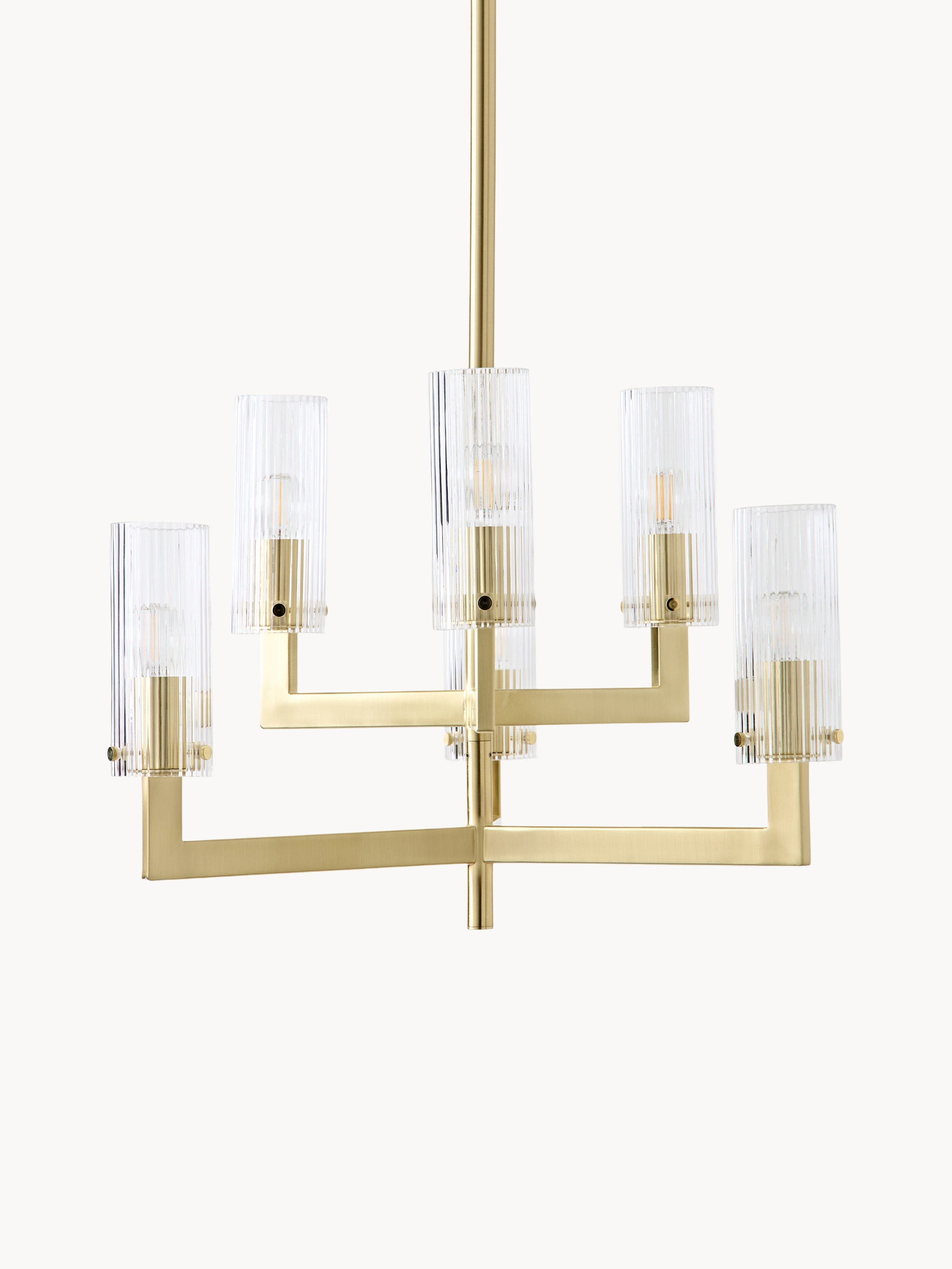 Suspension en verre cannelé - Doré, transparent