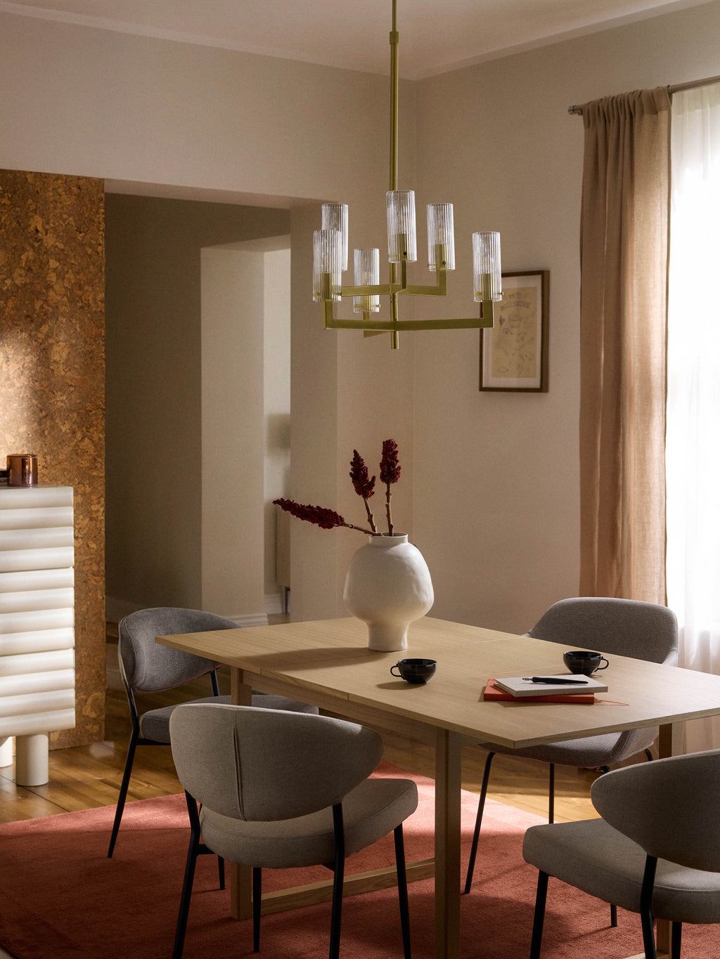 Suspension en verre cannelé - Doré, transparent