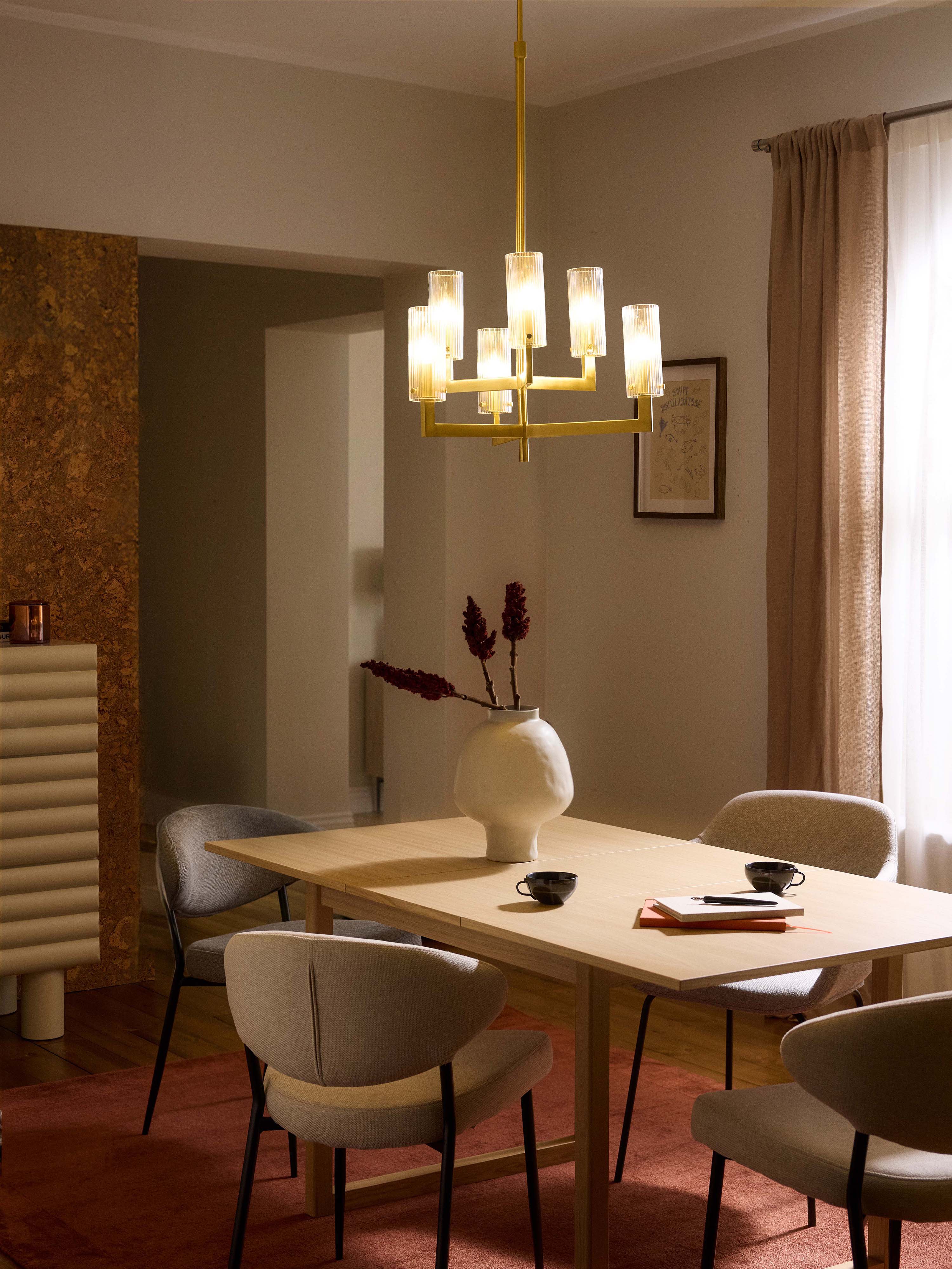 Suspension en verre cannelé - Doré, transparent