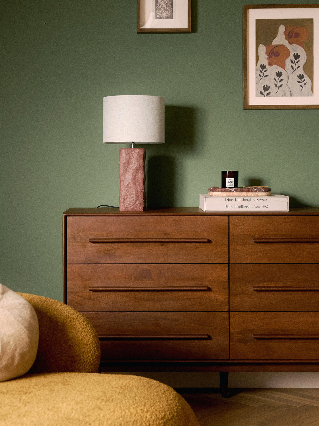 Grande lampe à poser avec pied en béton Dadi - Beige clair, terracotta