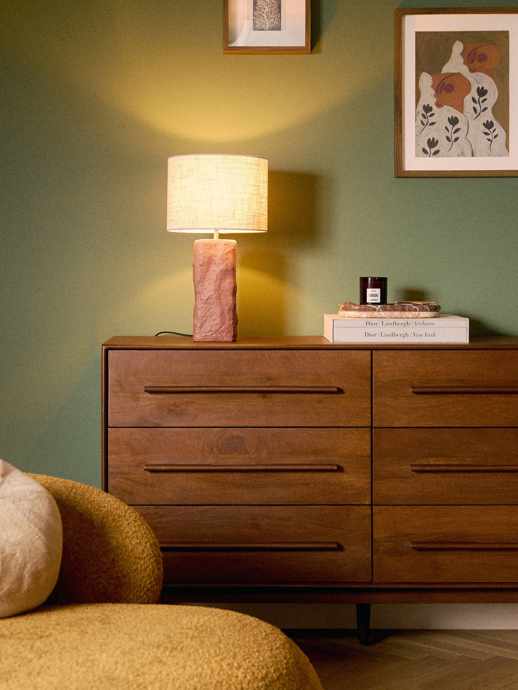 Grande lampe à poser avec pied en béton Dadi - Beige clair, terracotta
