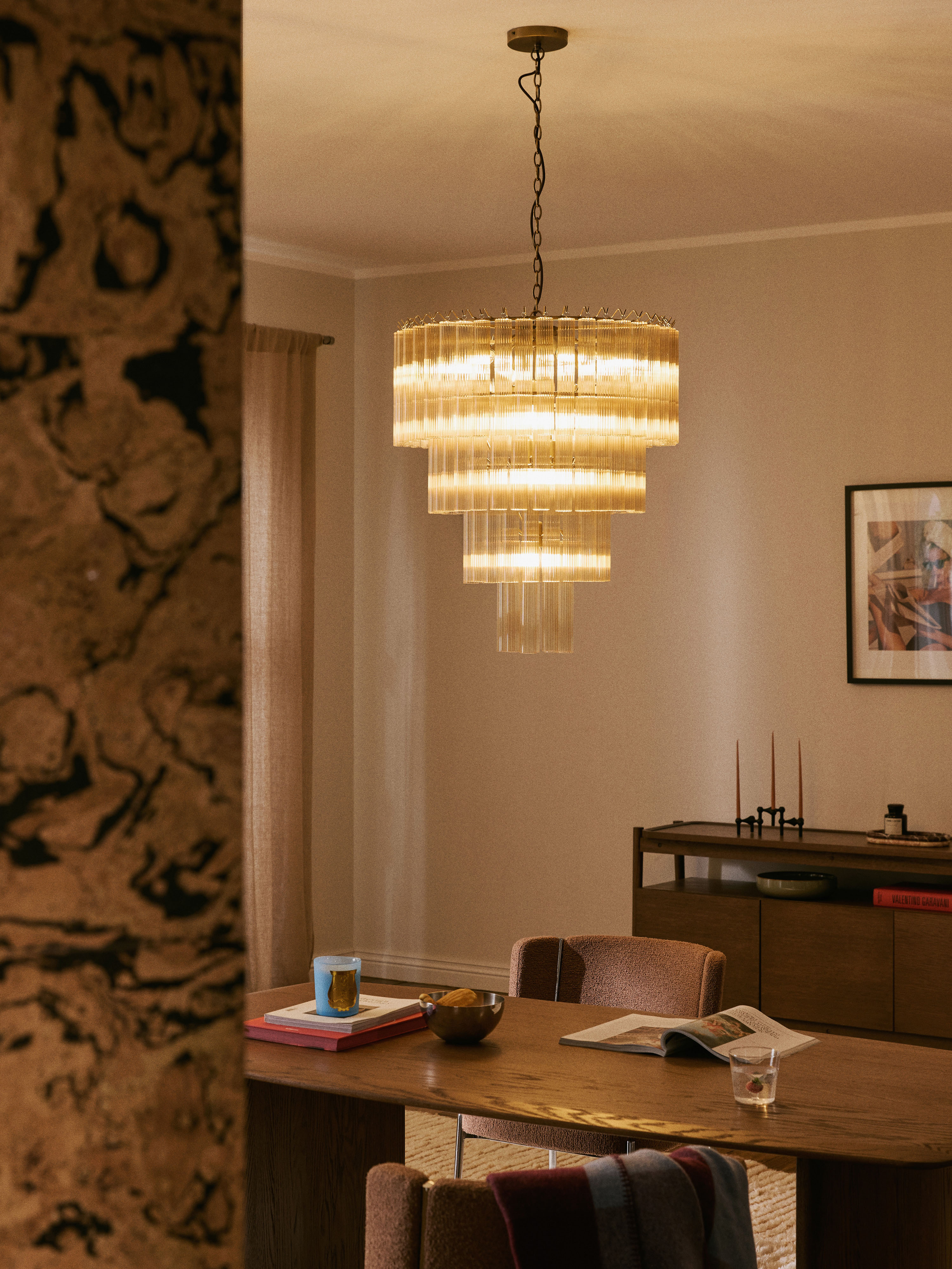 Grand lustre en verre Tove - Beige, doré