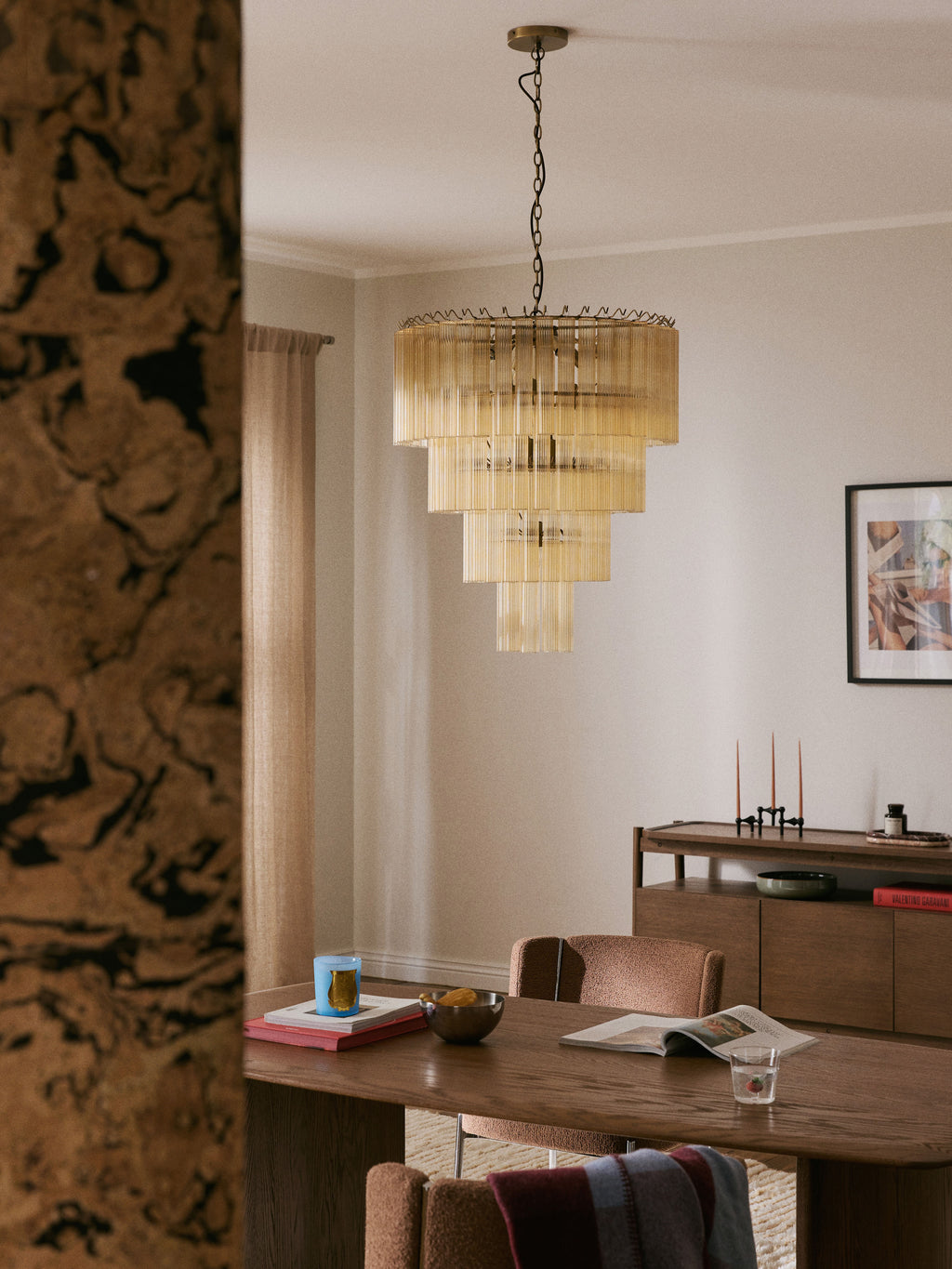 Grand lustre en verre Tove - Beige, doré