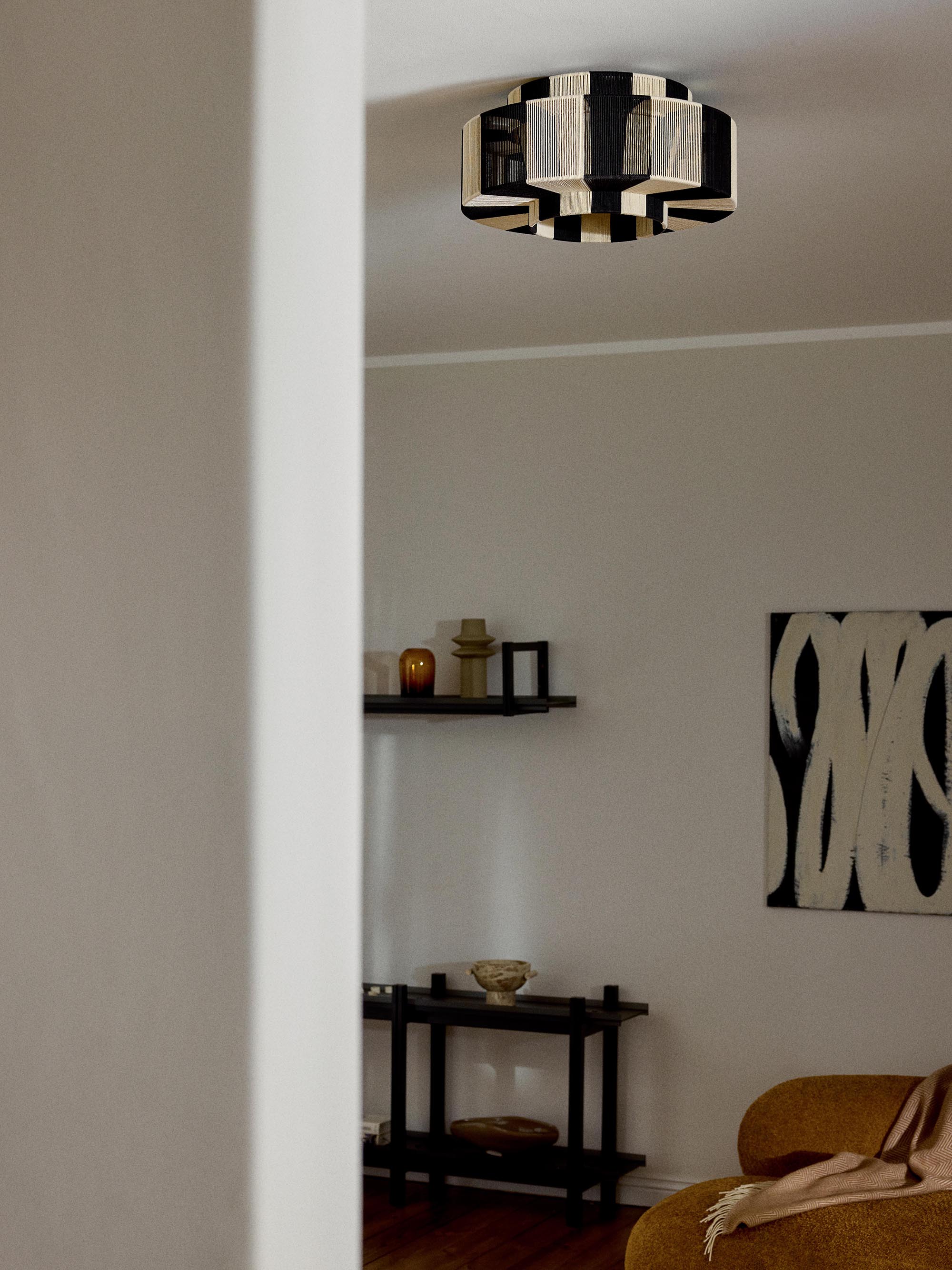 Plafonnier en fils de lin Matias - Beige clair, noir