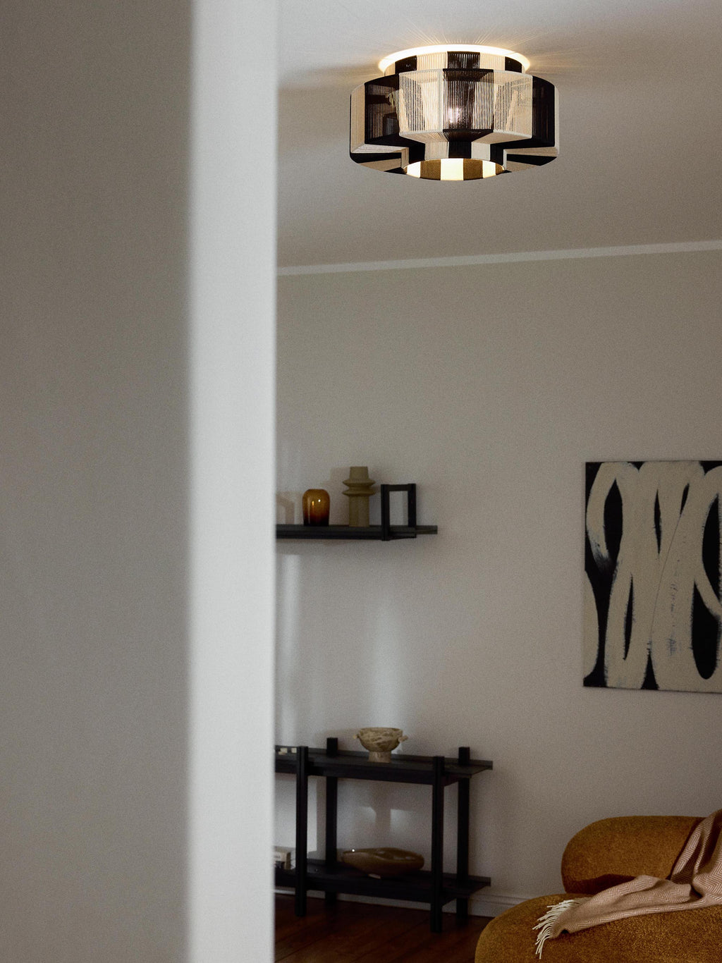 Plafonnier en fils de lin Matias - Beige clair, noir