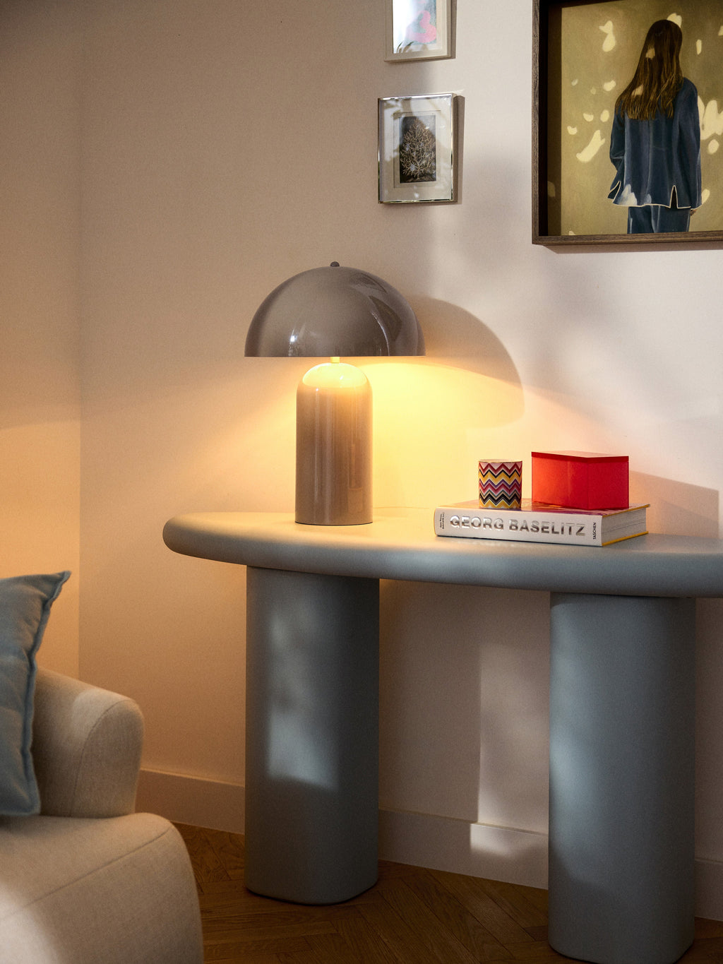 Grande lampe à poser rétro Elmo - Taupe, haute brillance