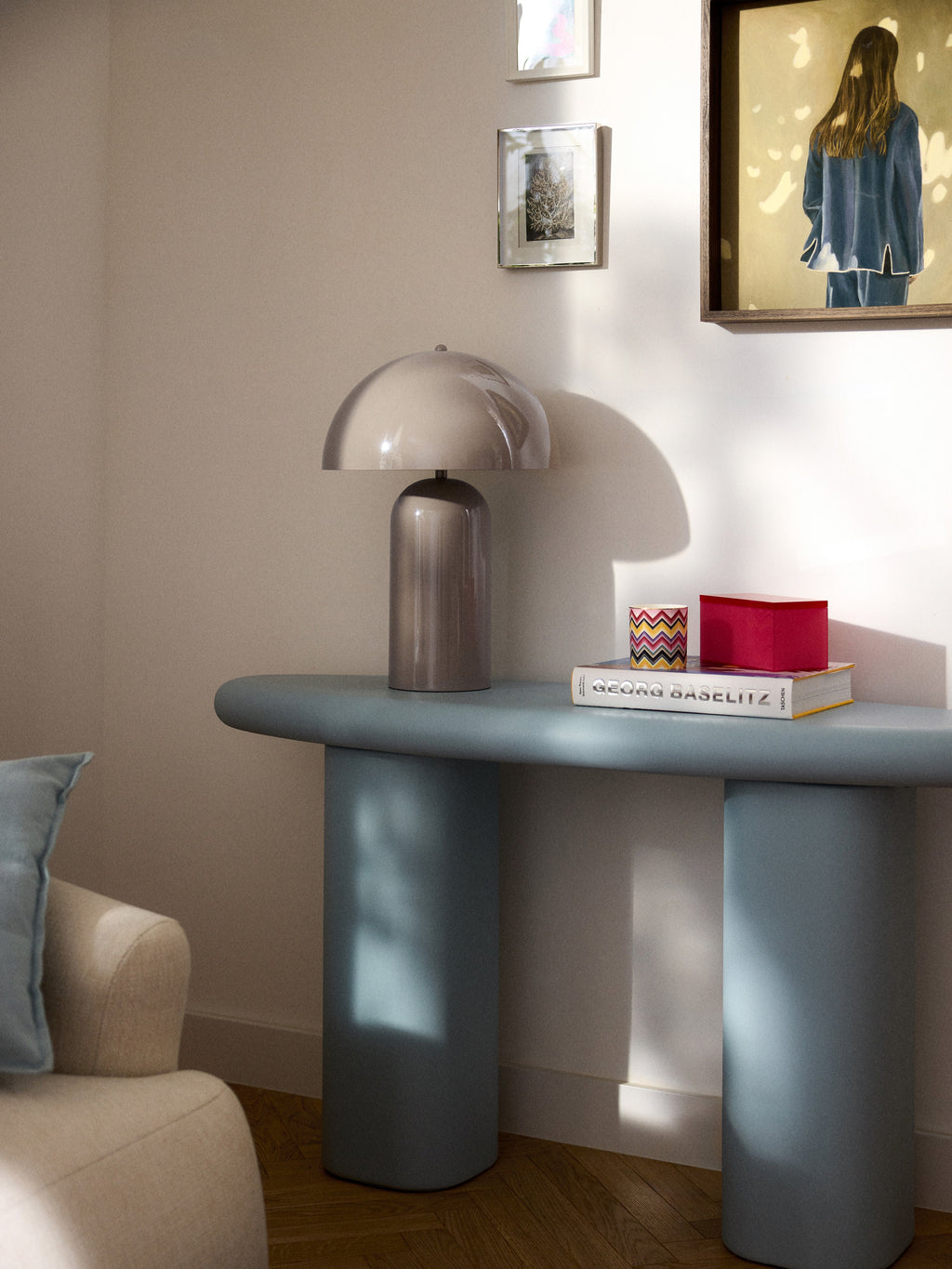 Grande lampe à poser rétro Elmo - Taupe, haute brillance