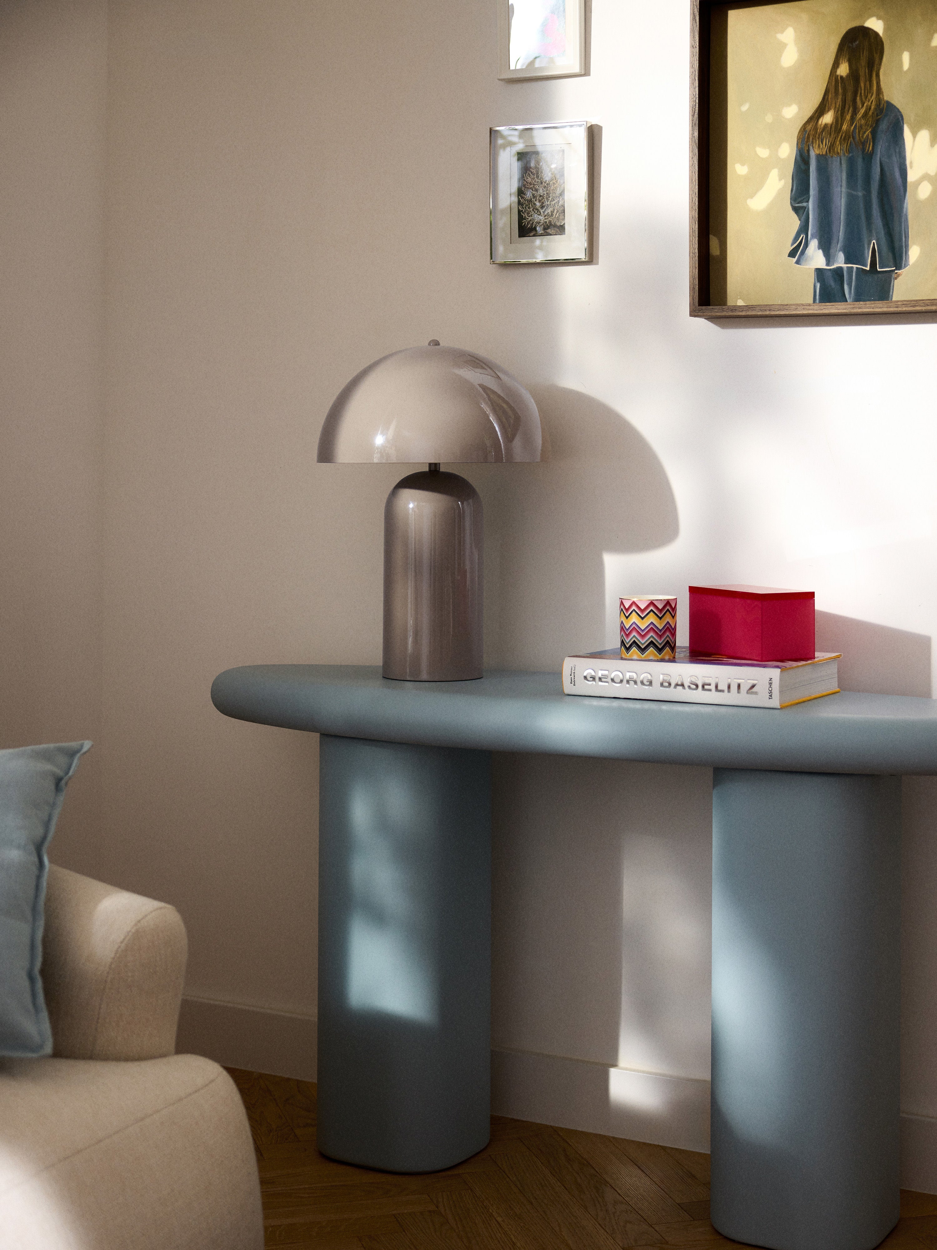 Grande lampe à poser rétro Elmo - Taupe, haute brillance