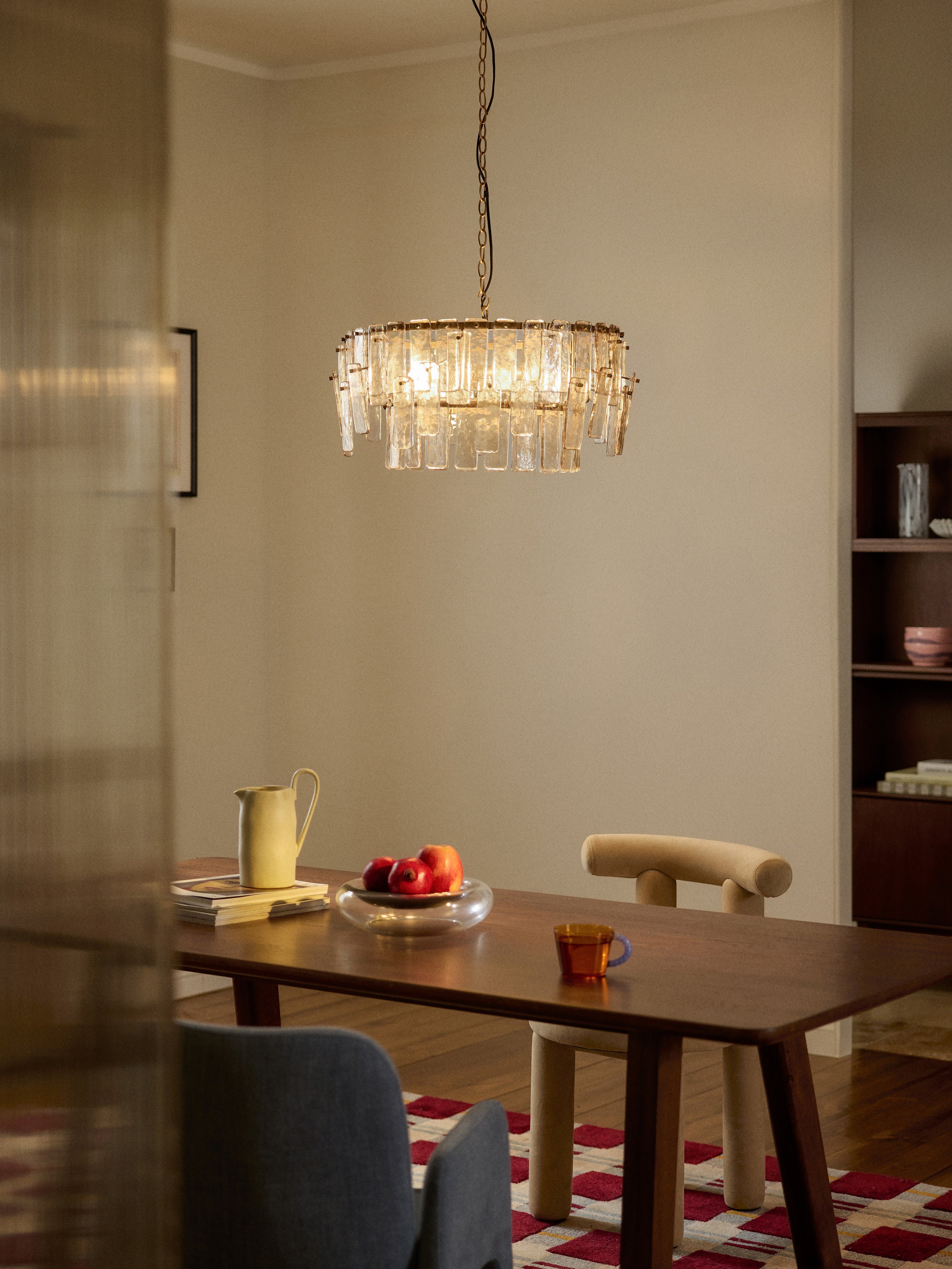 Grande suspension en verre Wingate - Brun transparent, doré