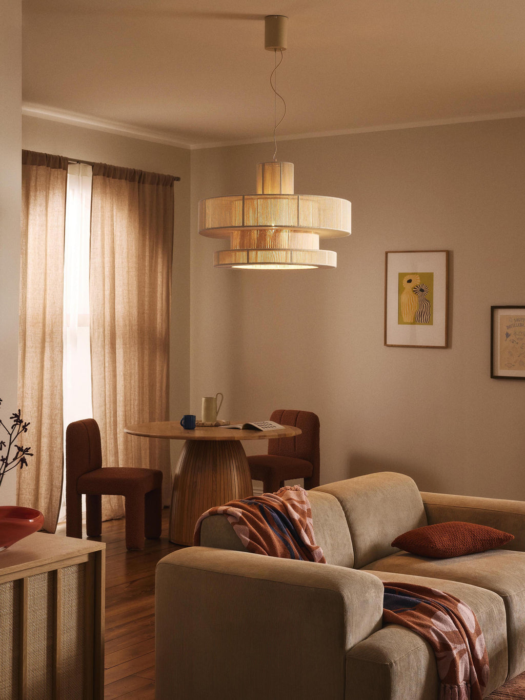 Grande suspension en fils de lin Matias - Beige clair