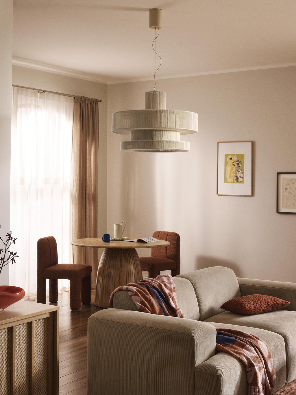 Grande suspension en fils de lin Matias - Beige clair