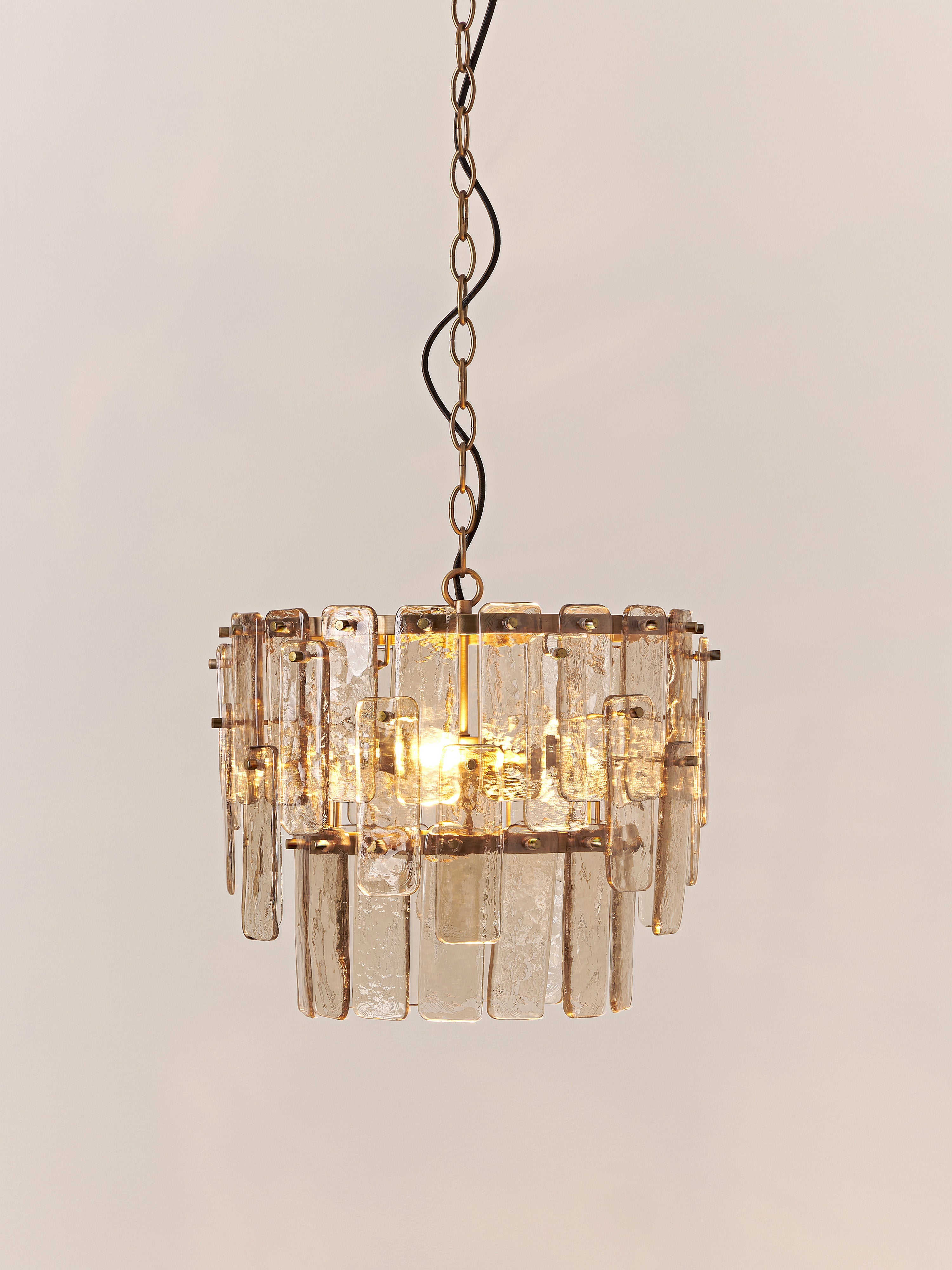 Grande suspension en verre Wingate - Brun transparent, doré