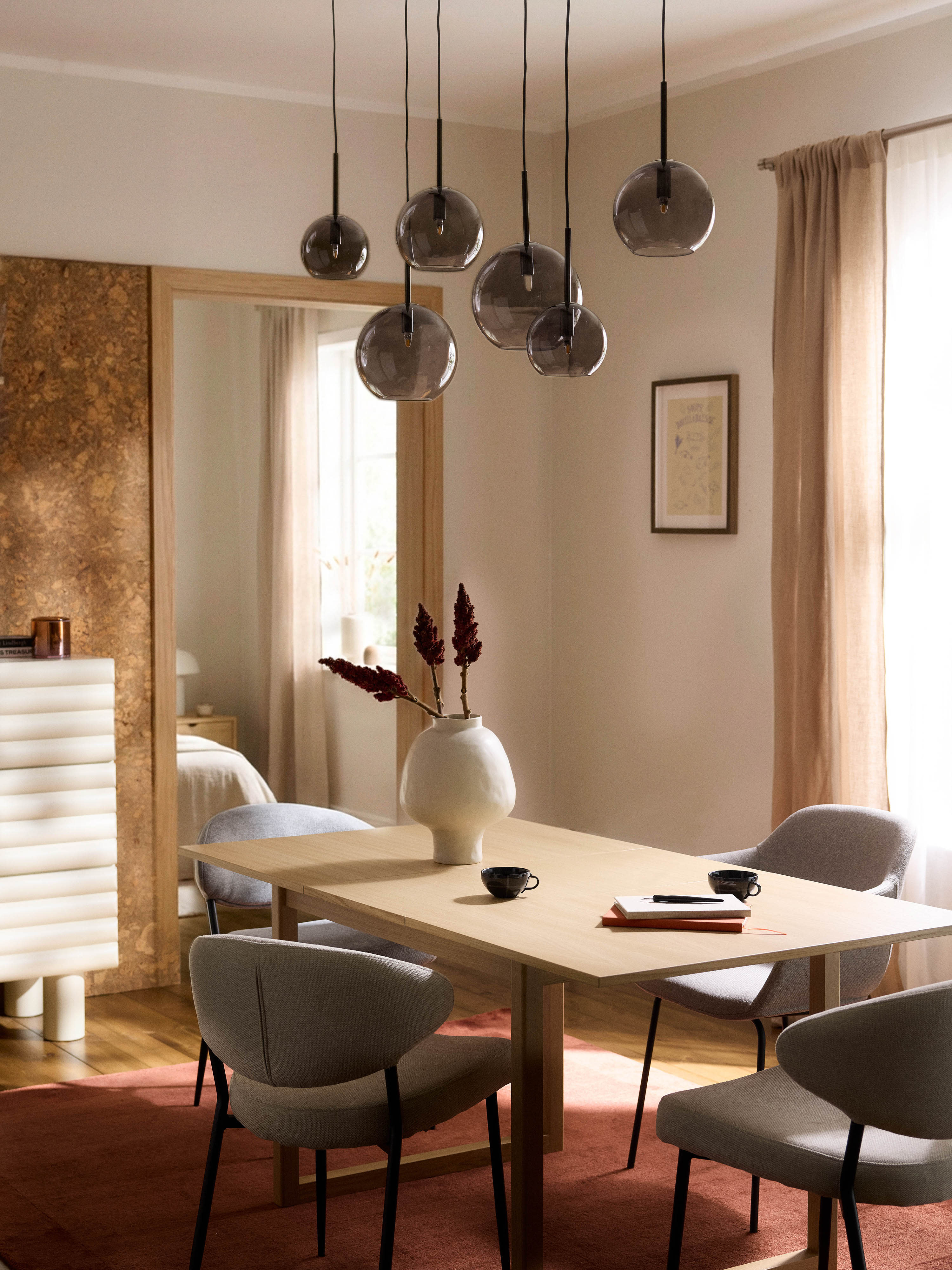 Grande suspension boule en verre Kjel - Gris, transparent