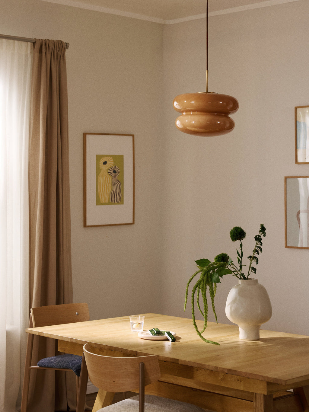 Suspension en verre opalescent Hewitt - Vieux rose, doré