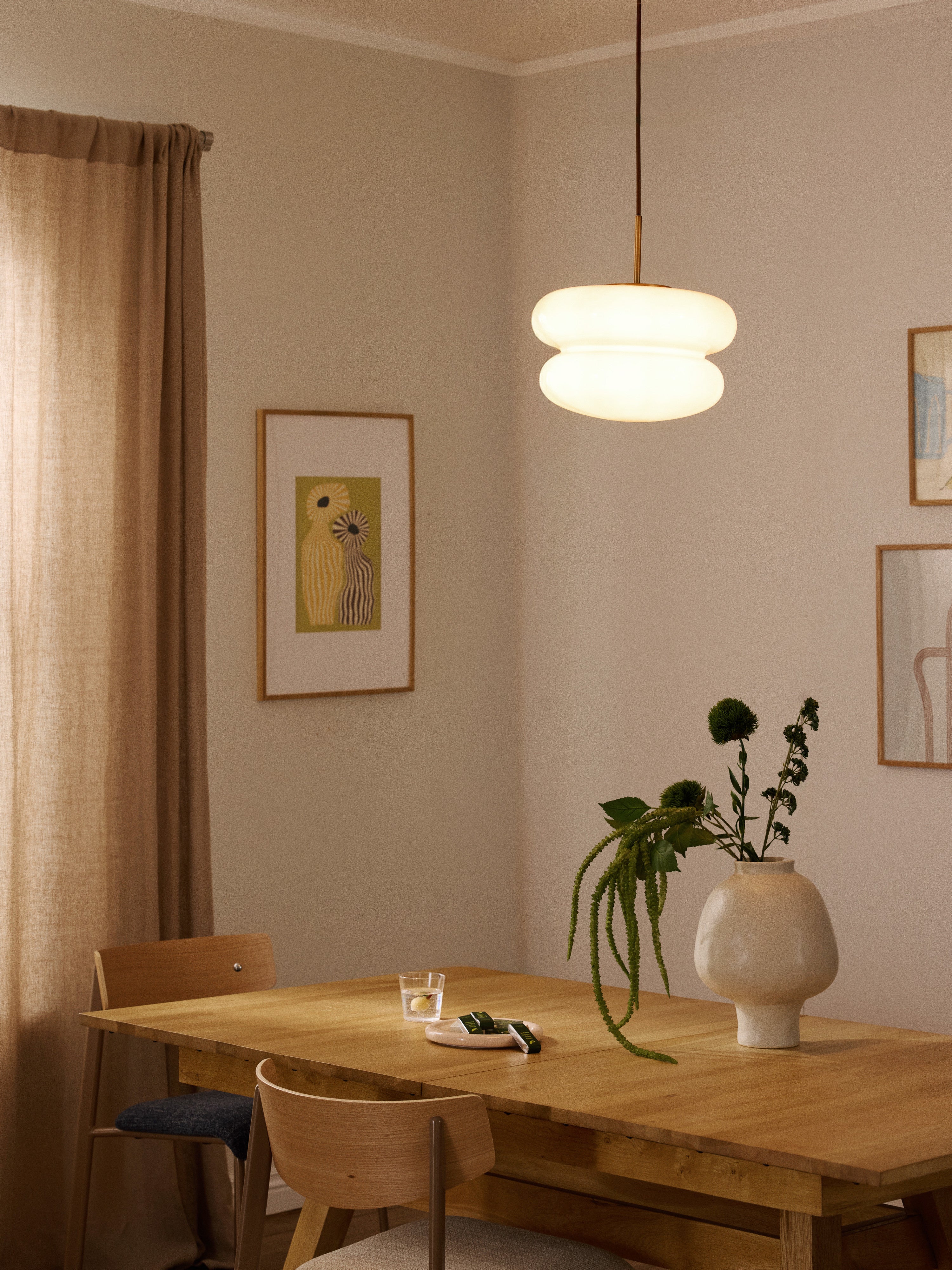 Suspension en verre opalescent Hewitt - Vieux rose, doré