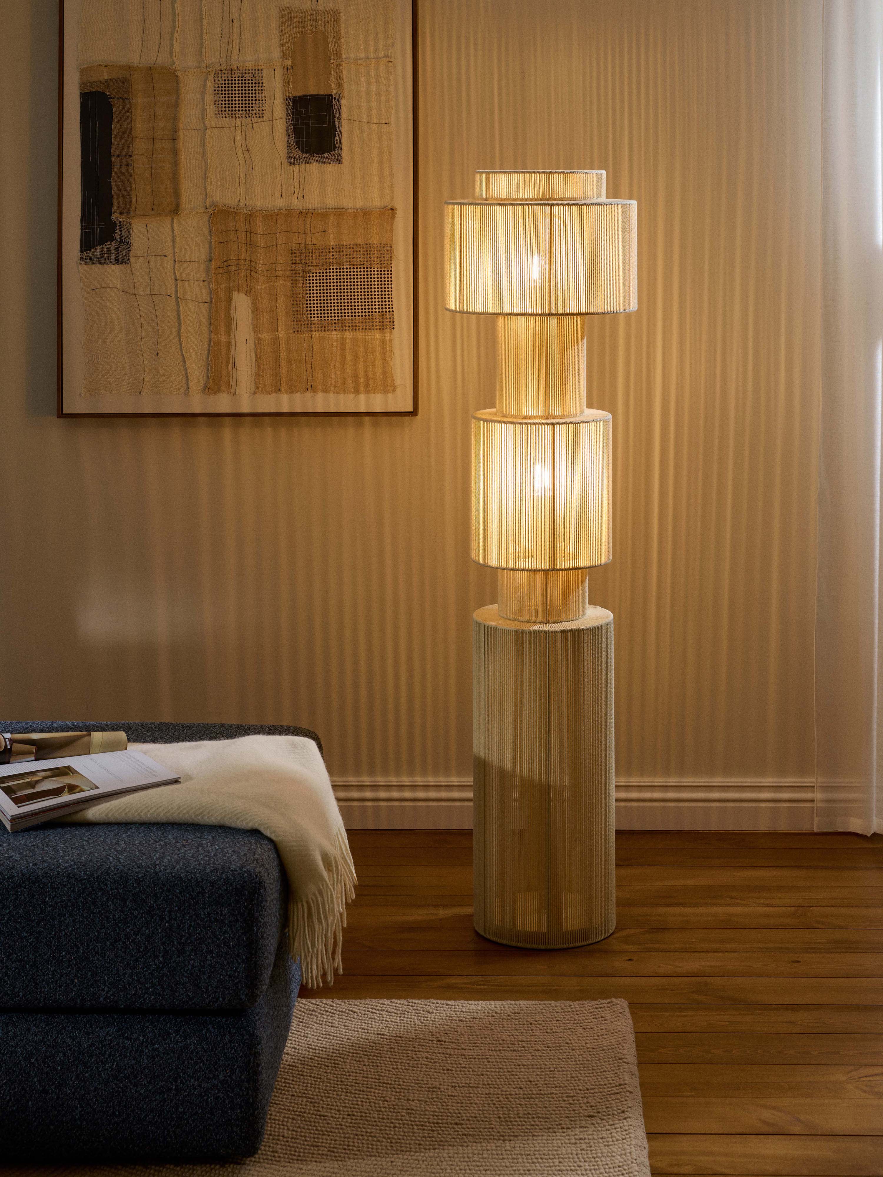 Lampadaire en fils de lin Matias - Beige clair