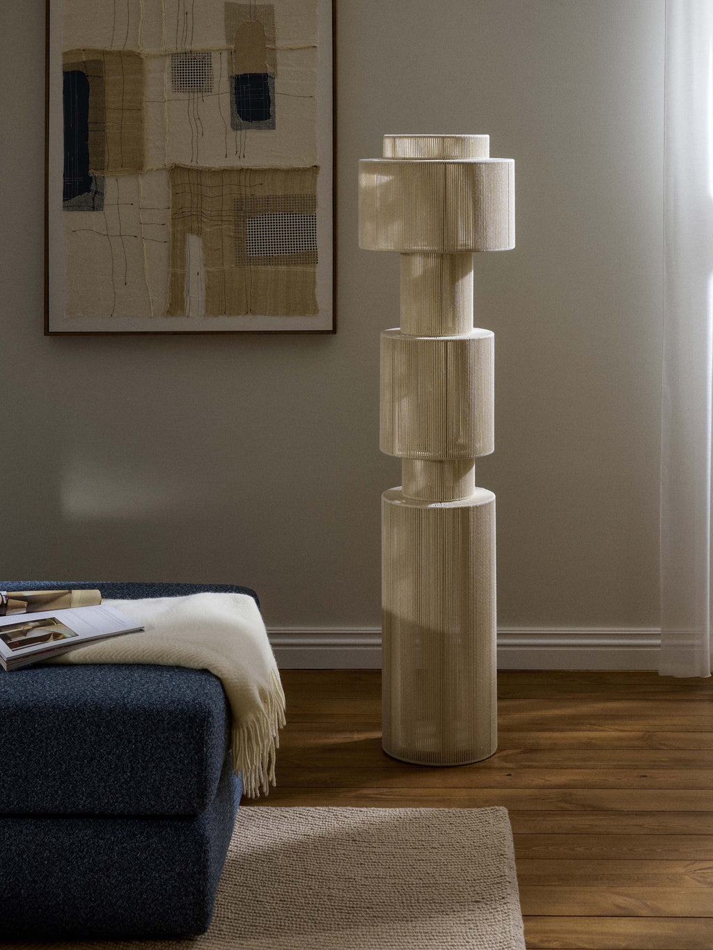 Lampadaire en fils de lin Matias - Beige clair