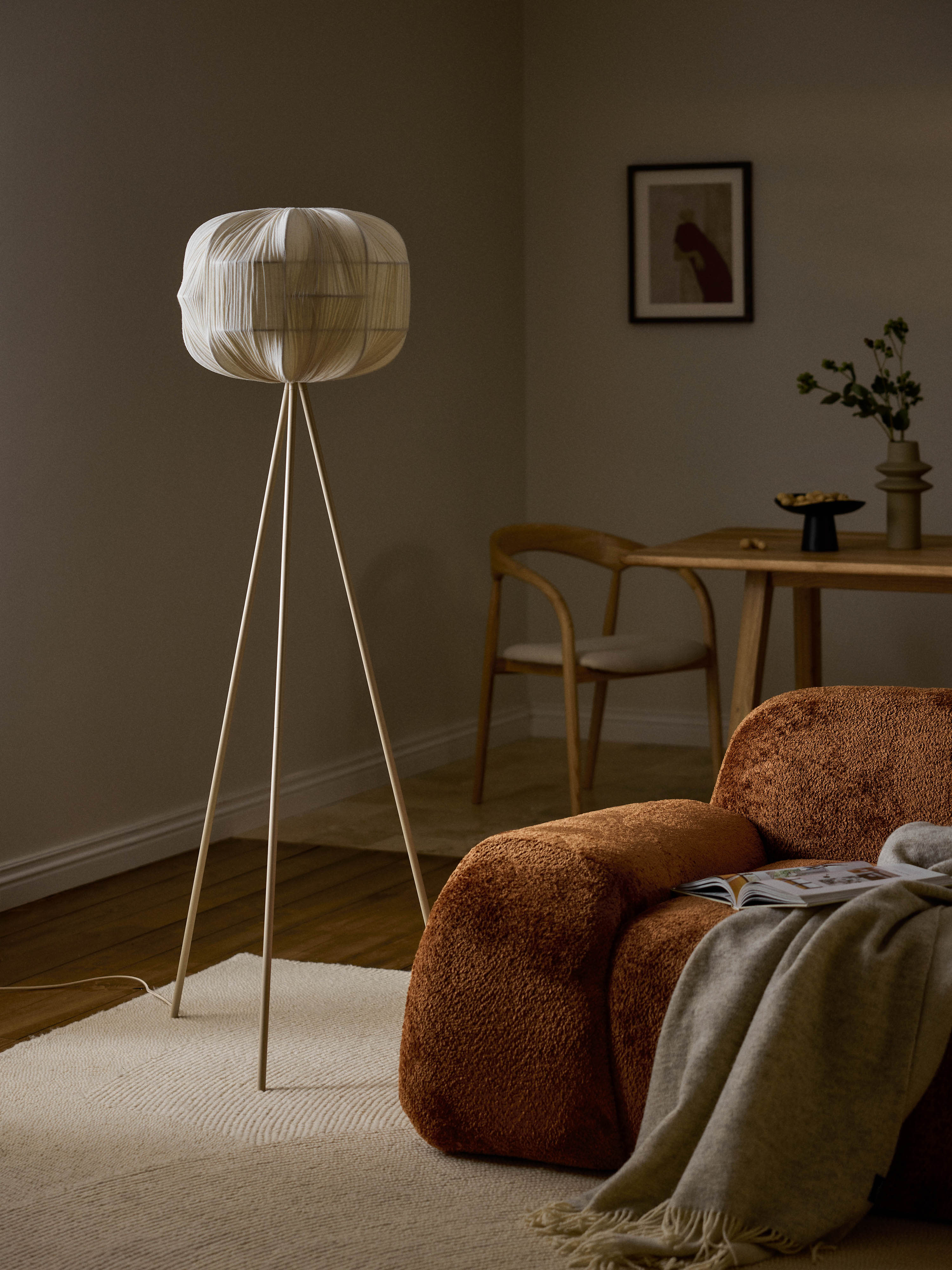Lampadaire en lin Yul - Beige clair