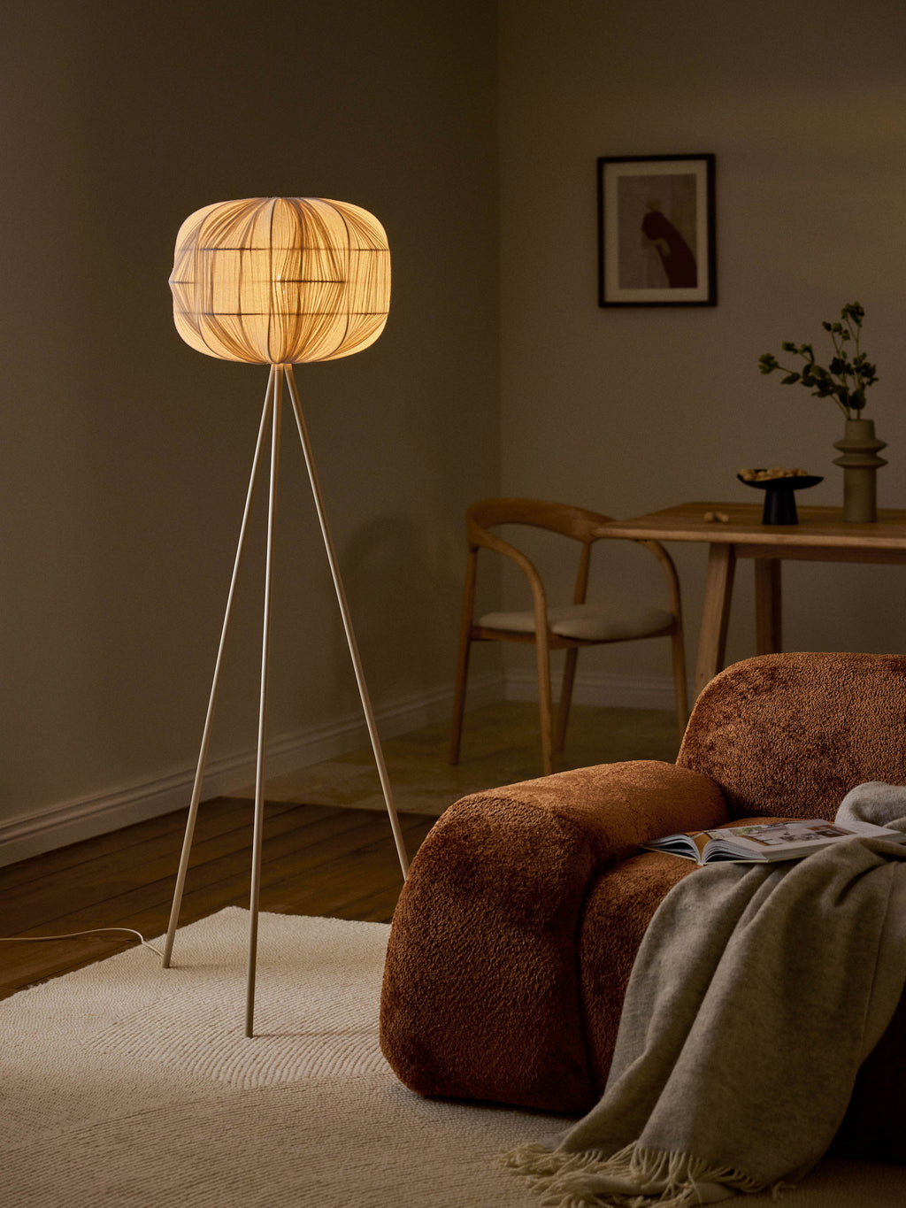 Lampadaire en lin Yul - Beige clair