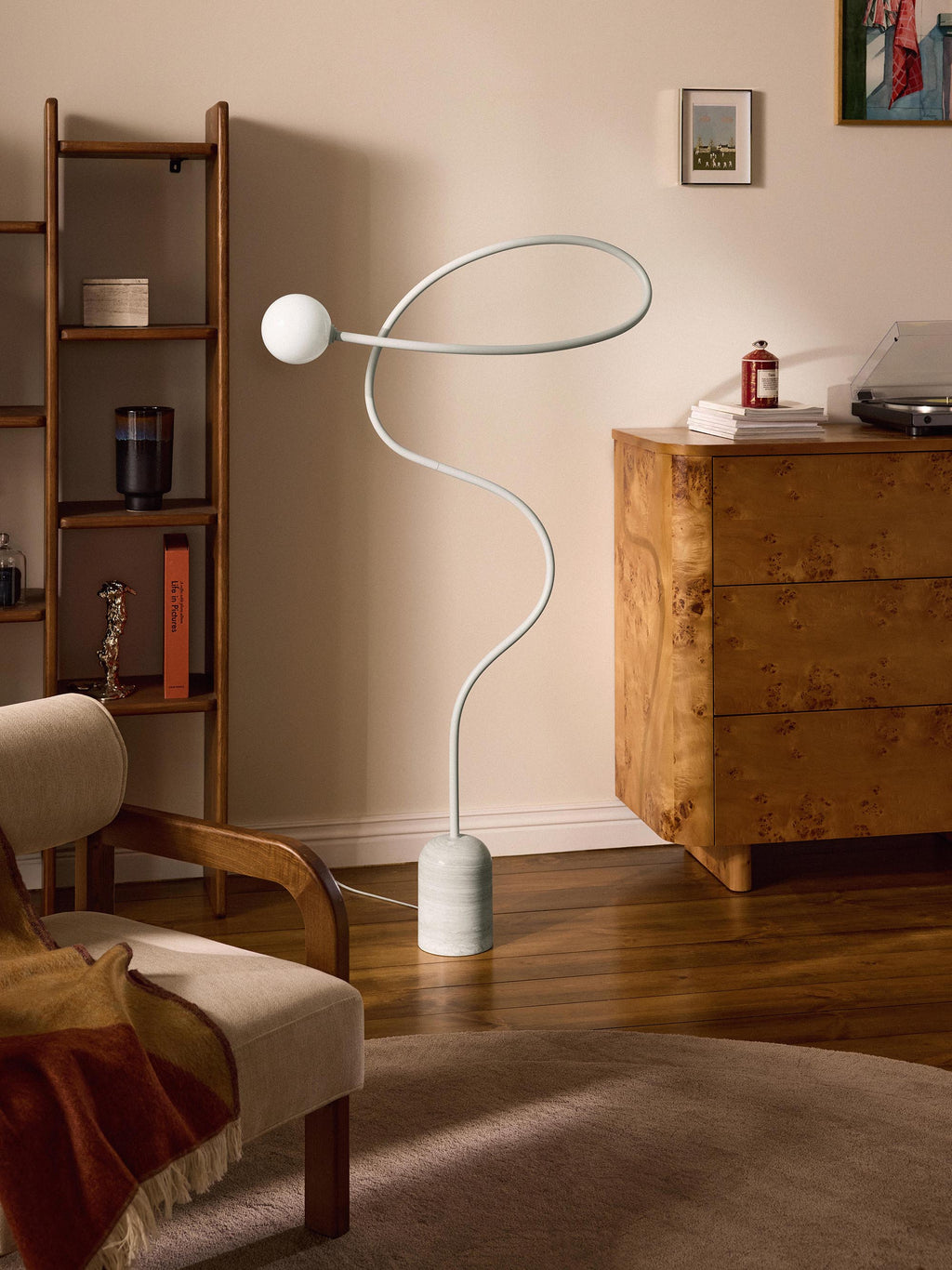 Lampadaire avec pied en marbre Akseli - Beige, marbre