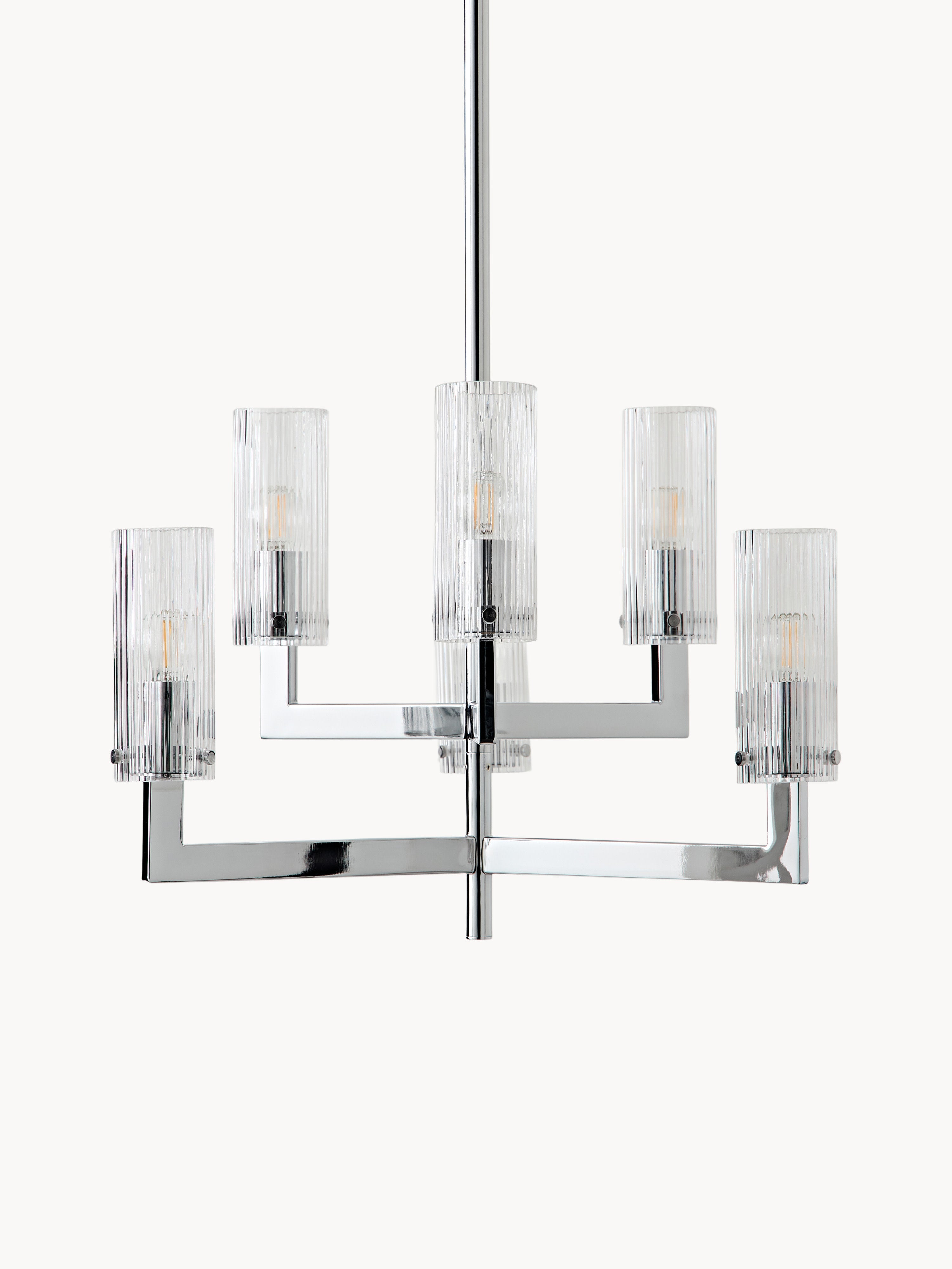 Suspension en verre cannelé - Argenté, transparent