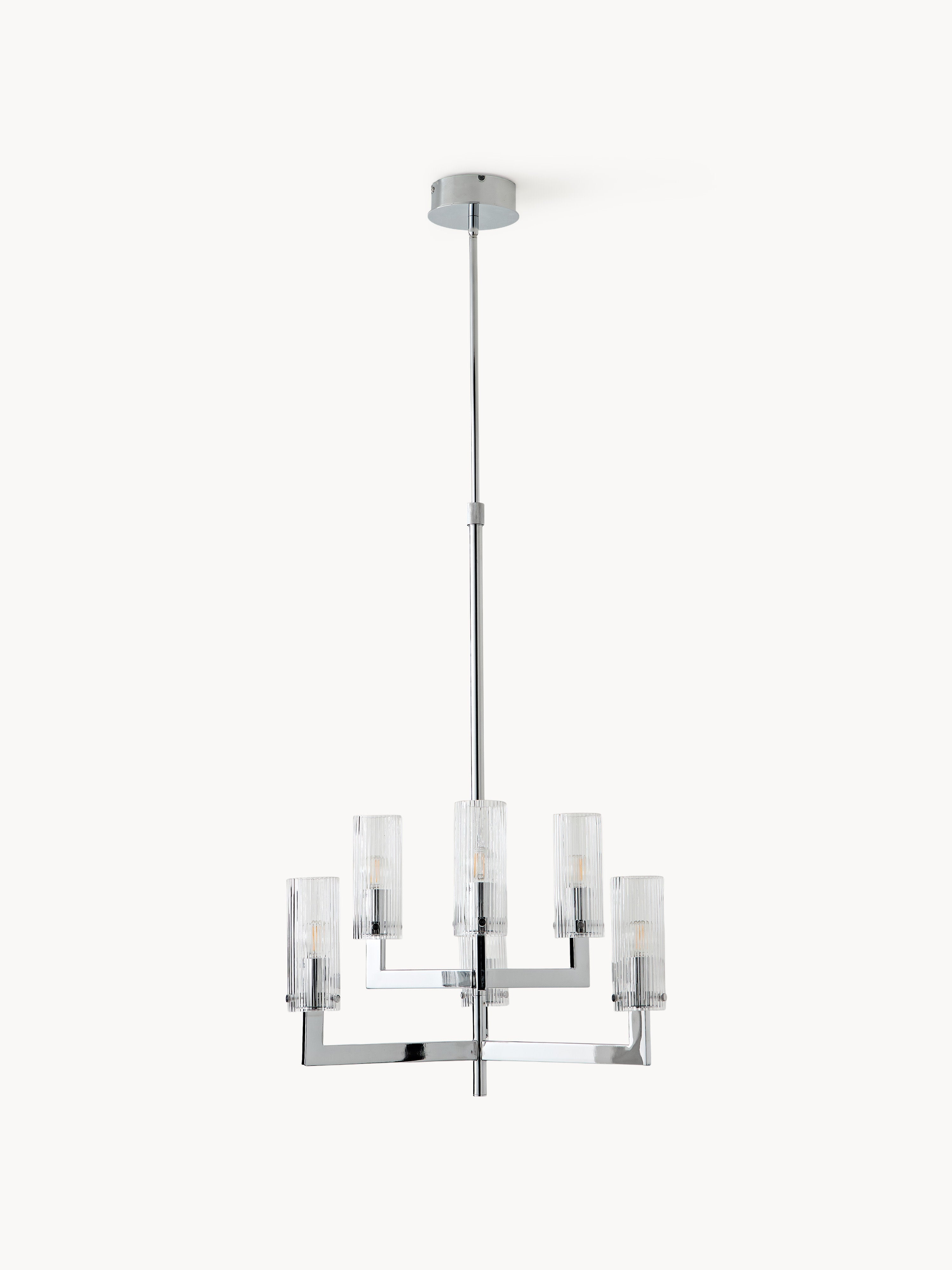 Suspension en verre cannelé - Argenté, transparent