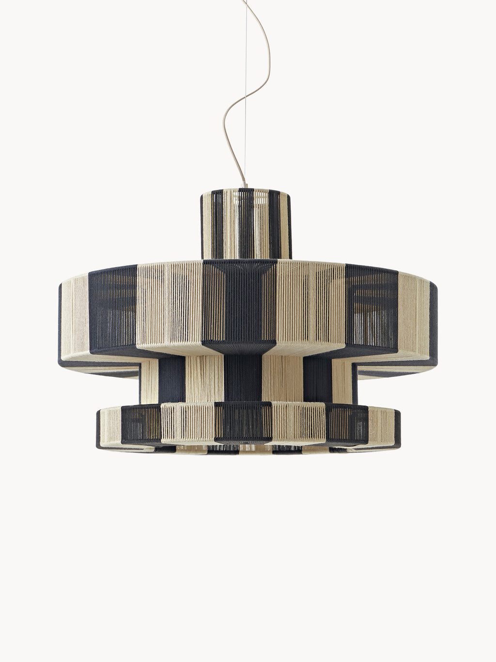 Grande suspension en lin Matias - Beige clair, noir