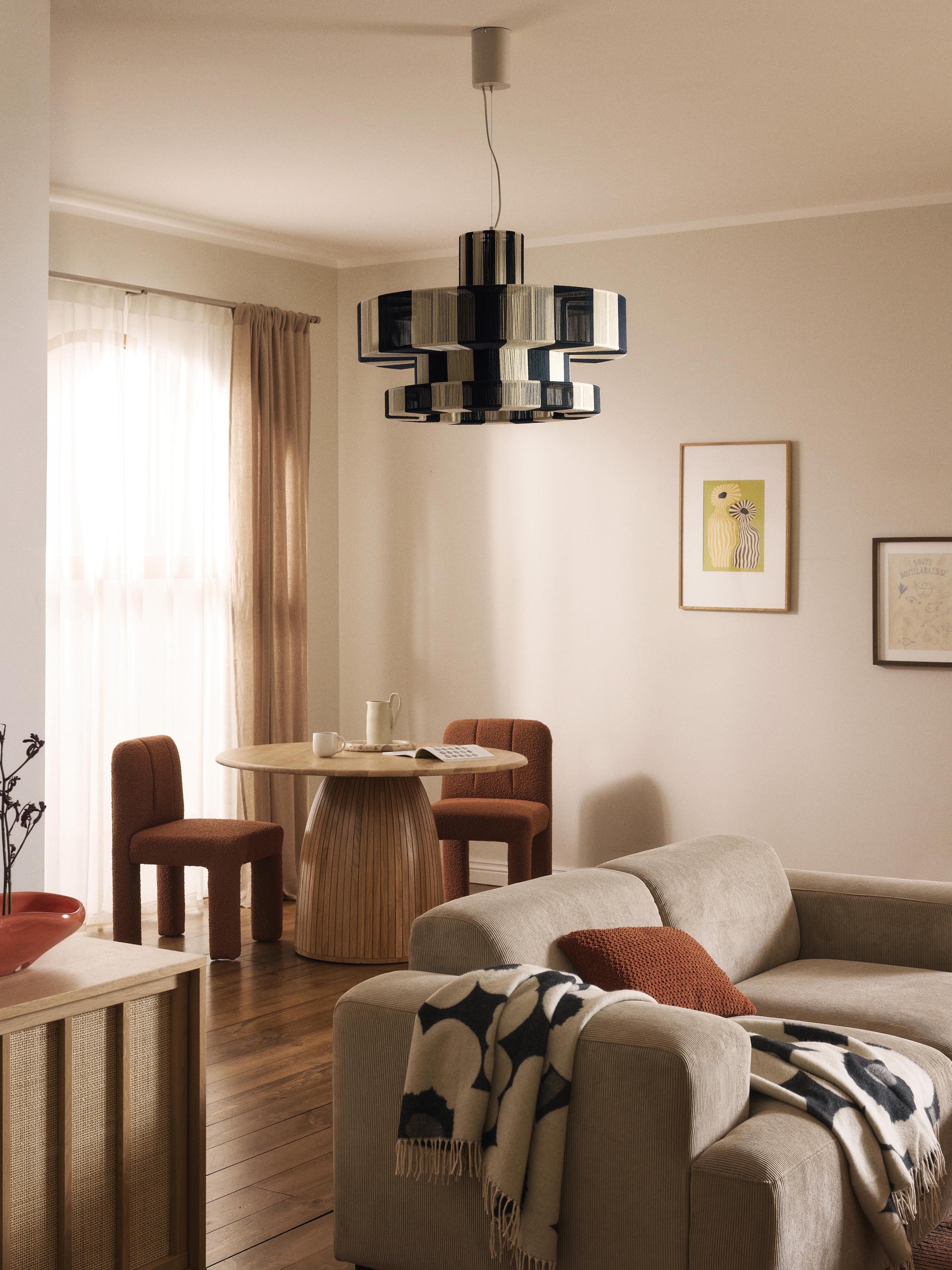 Grande suspension en lin Matias - Beige clair, noir