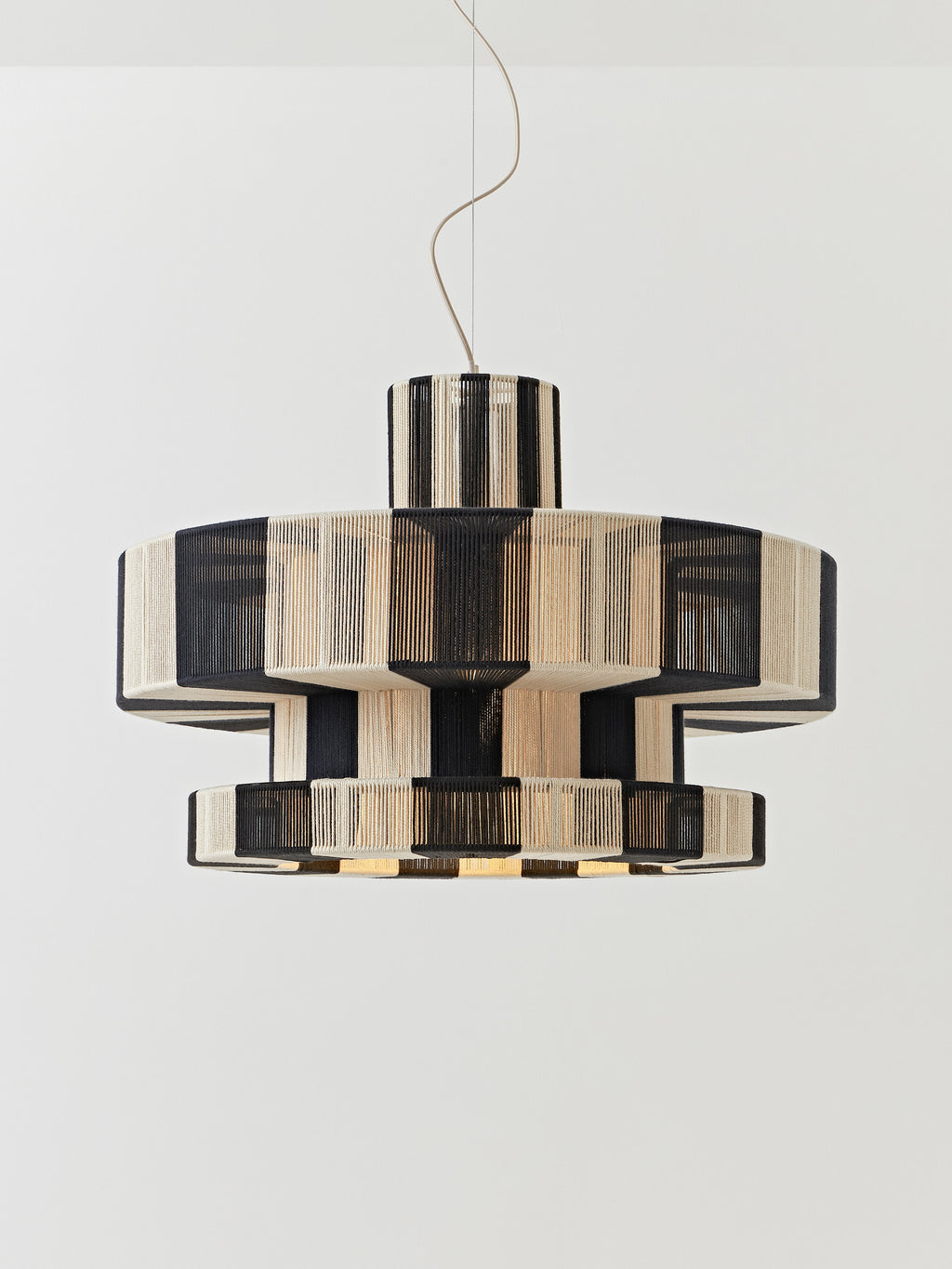 Grande suspension en lin Matias - Beige clair, noir