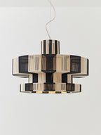 Grande suspension en lin Matias - Beige clair, noir