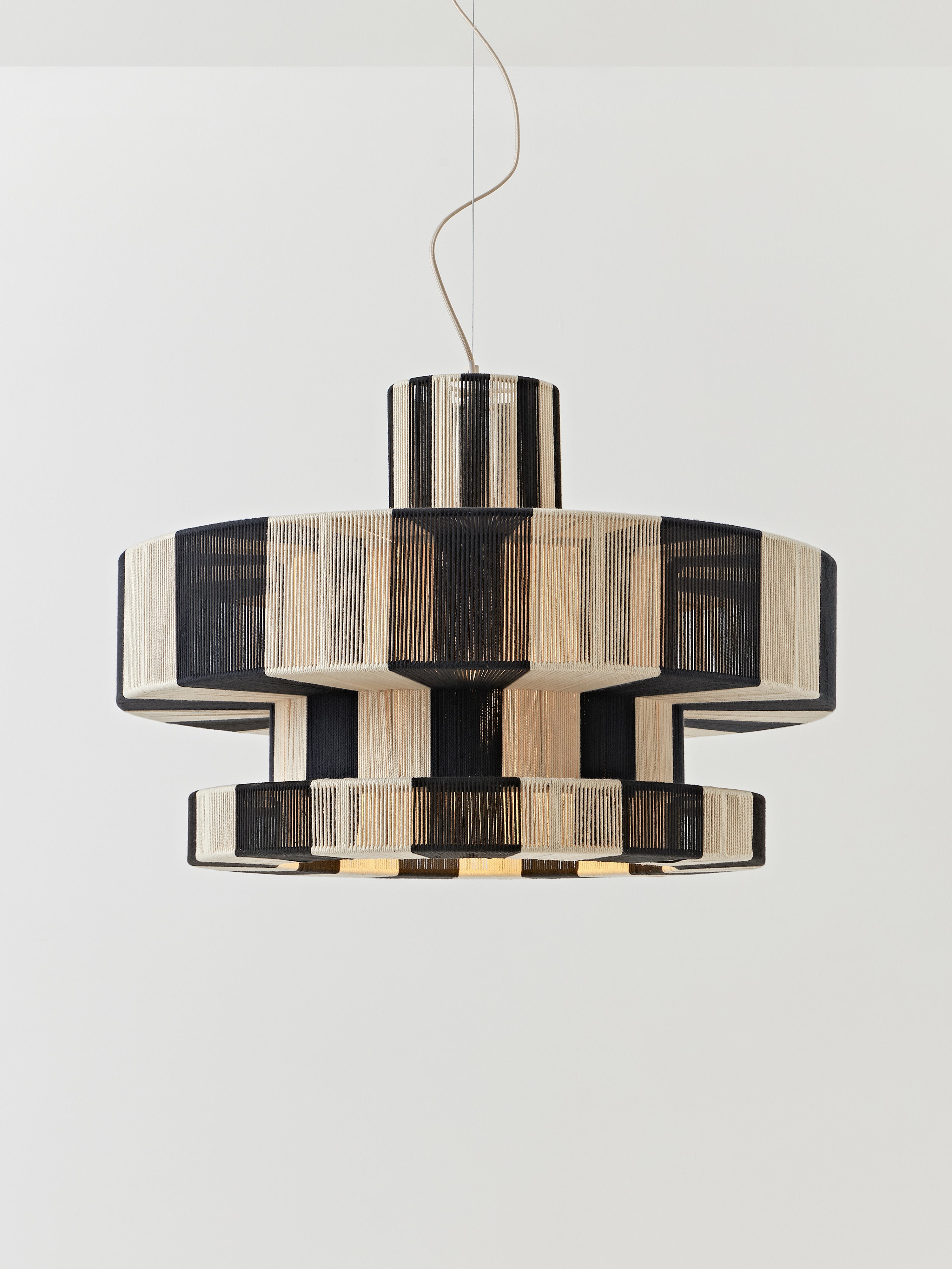 Grande suspension en lin Matias - Beige clair, noir