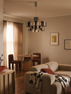 Grande suspension en lin Matias - Beige clair, noir