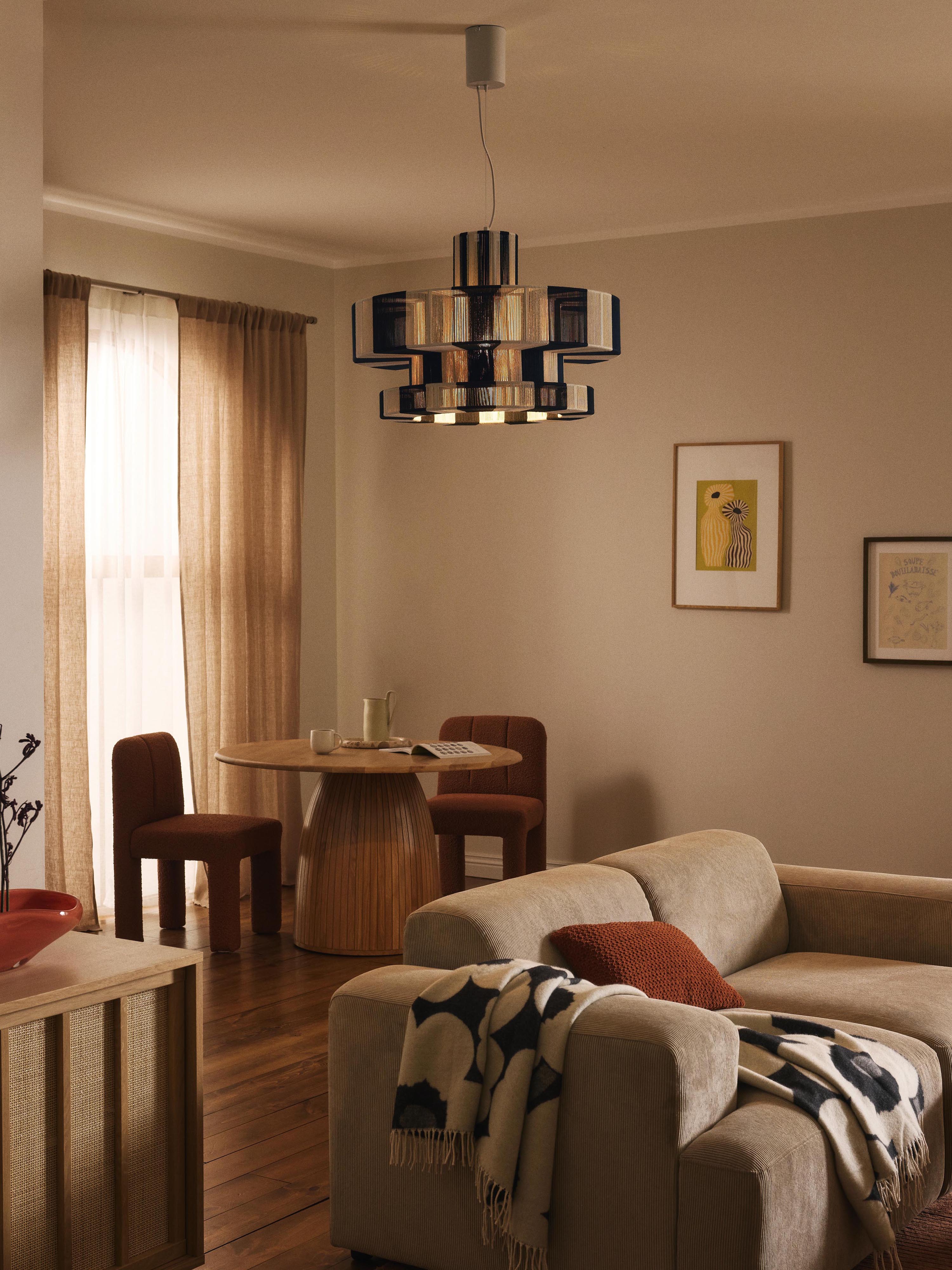 Grande suspension en lin Matias - Beige clair, noir